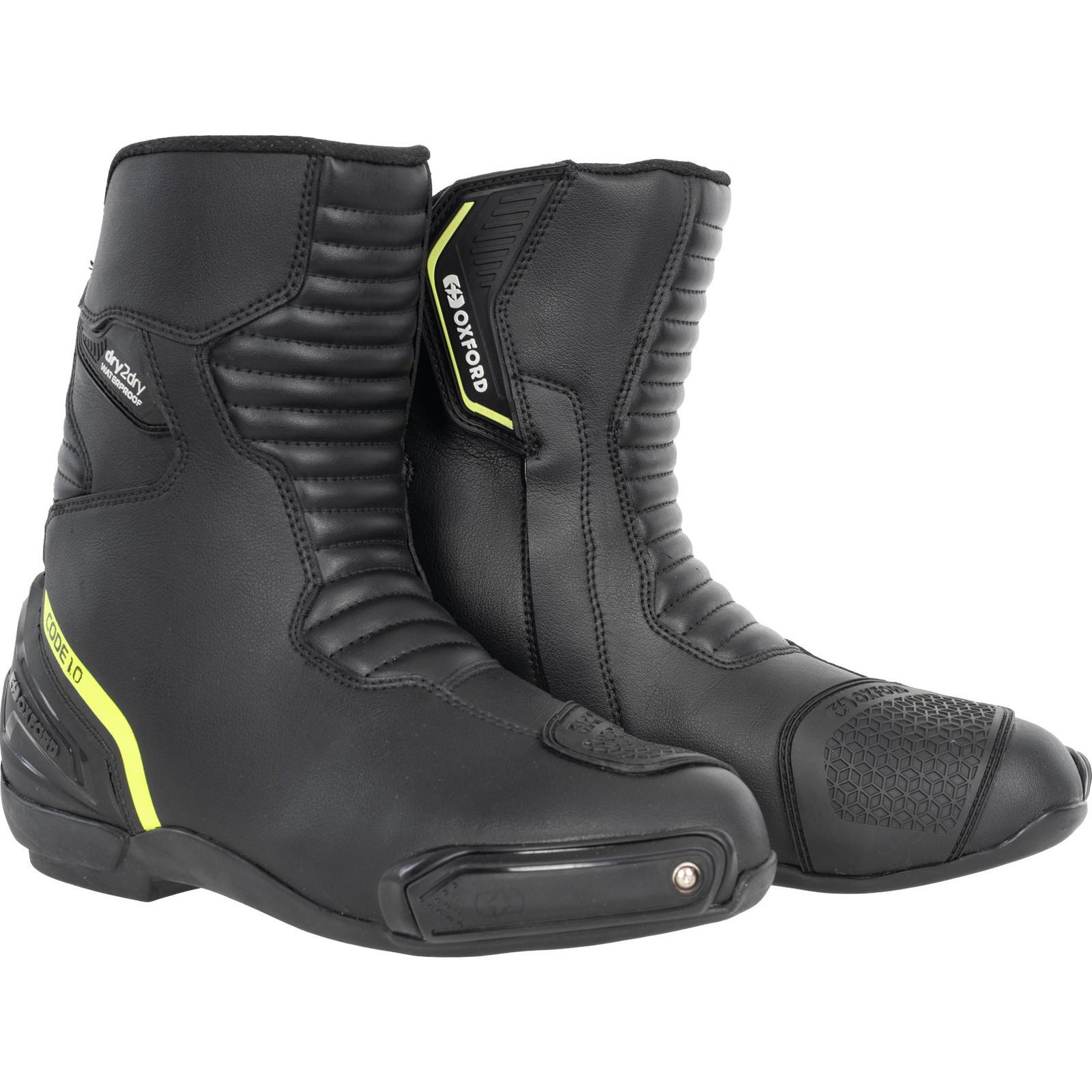 Oxford Black/Yellow Code 1.0 Mid Dry2dry Motorcycle Boots 43 Fluo (Uk 9)