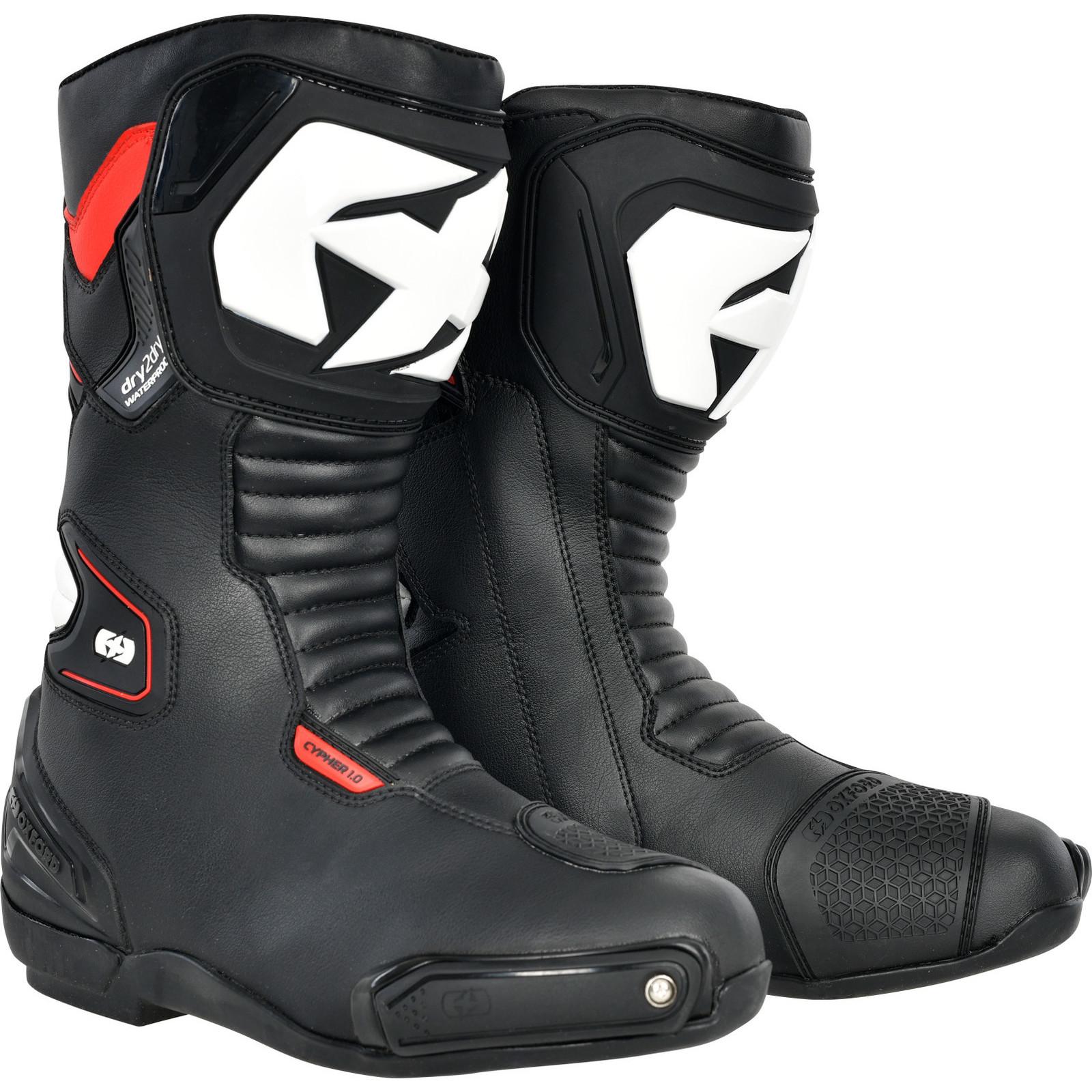 Oxford Black/White/Red Cypher 1.0 Dry2dry Motorcycle Boots 40 (Uk 6.5)
