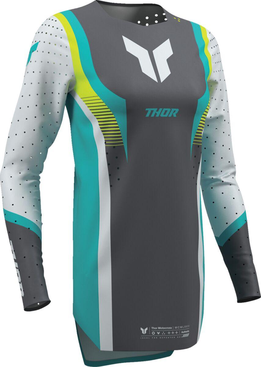 2911-0338 - Thor Womens Sportmode Velocity Jersey Large - Aqua/Fluorescent Yellow/Grey/White
