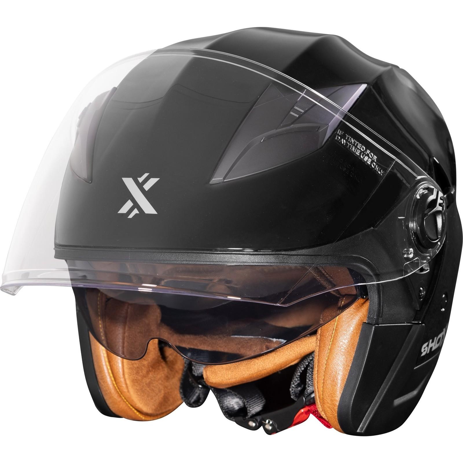 Shox Defender Solid Open Face Motorcycle Helmet XL Gloss Black image 2