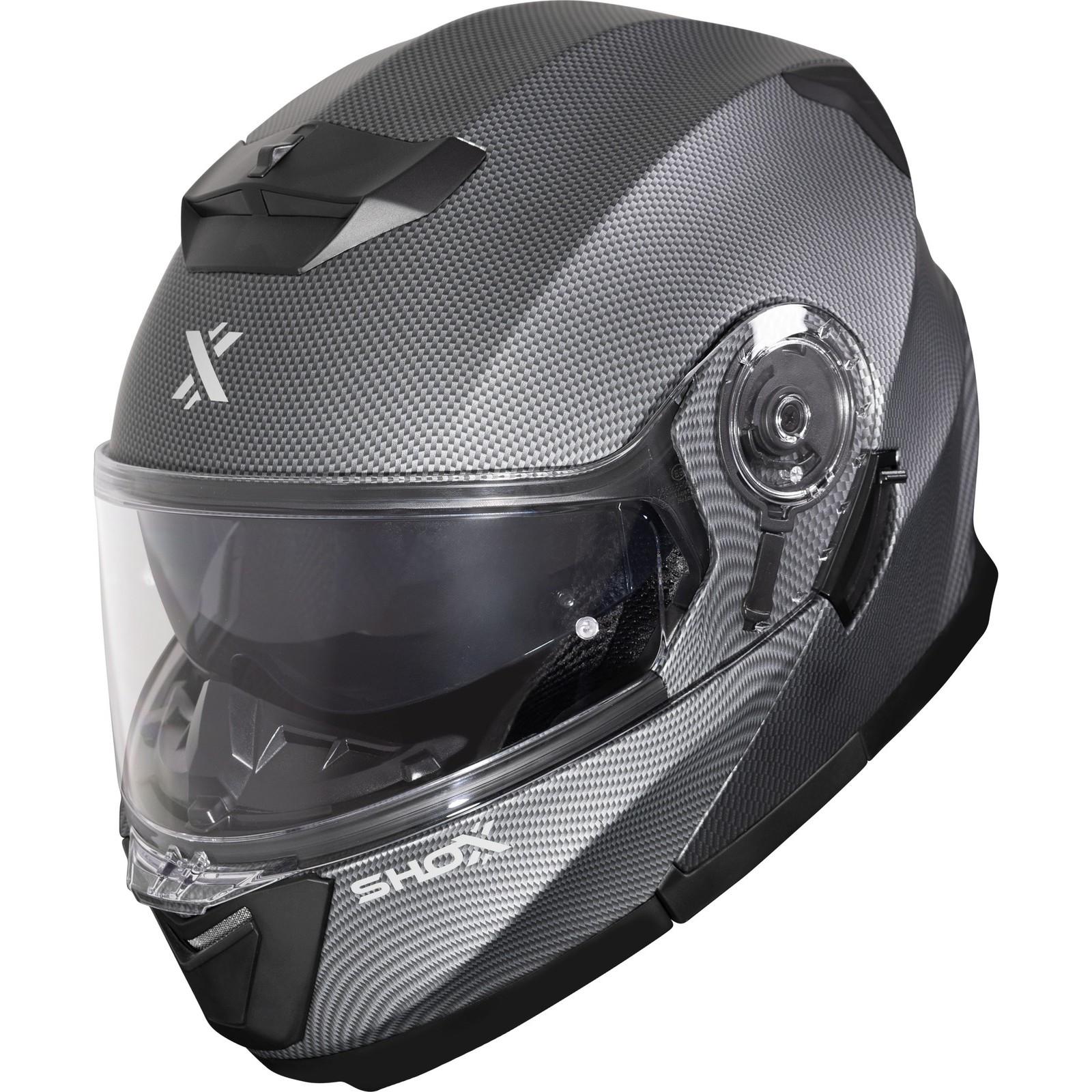 Shox Destination Carbon Flip Front Motorcycle Helmet S Dark Matt Black