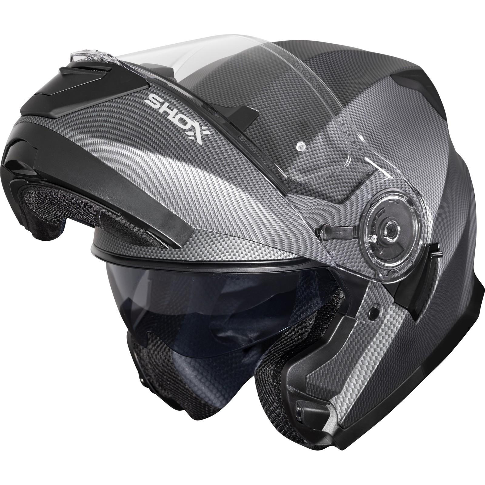 Shox Destination Carbon Flip Front Motorcycle Helmet S Dark Matt Black image 2