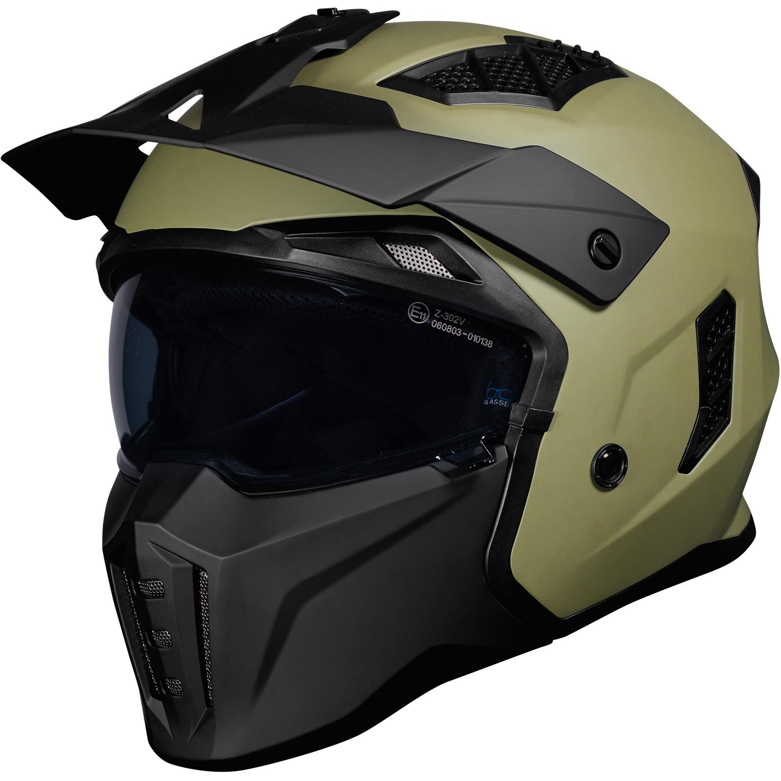 Black Matt Army Green Street Fighter Open Face Motorcycle Helmet M