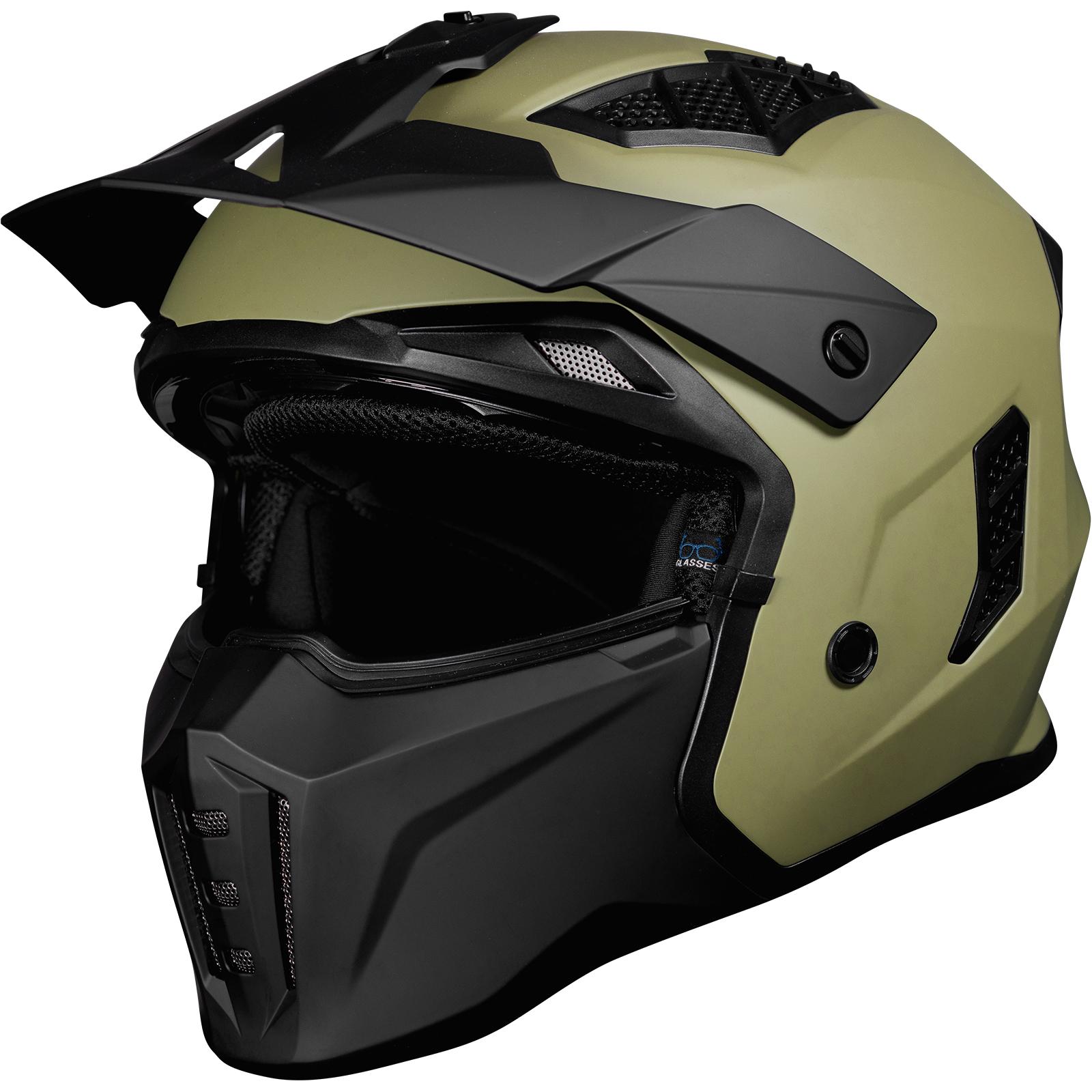 Black Street Fighter Open Face Motorcycle Helmet XXL Matt Army Green image 2