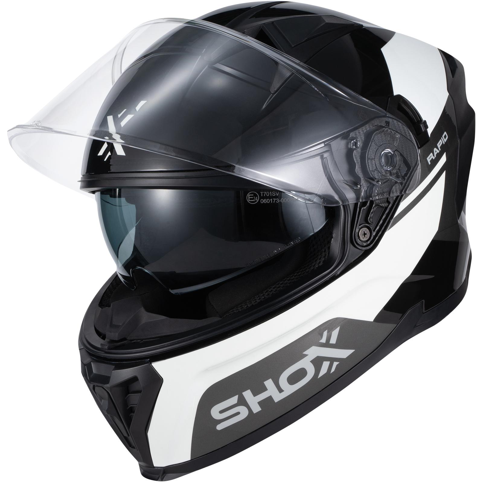 Shox Rapid Turbo Motorcycle Helmet L Gloss White Grey Black image 2