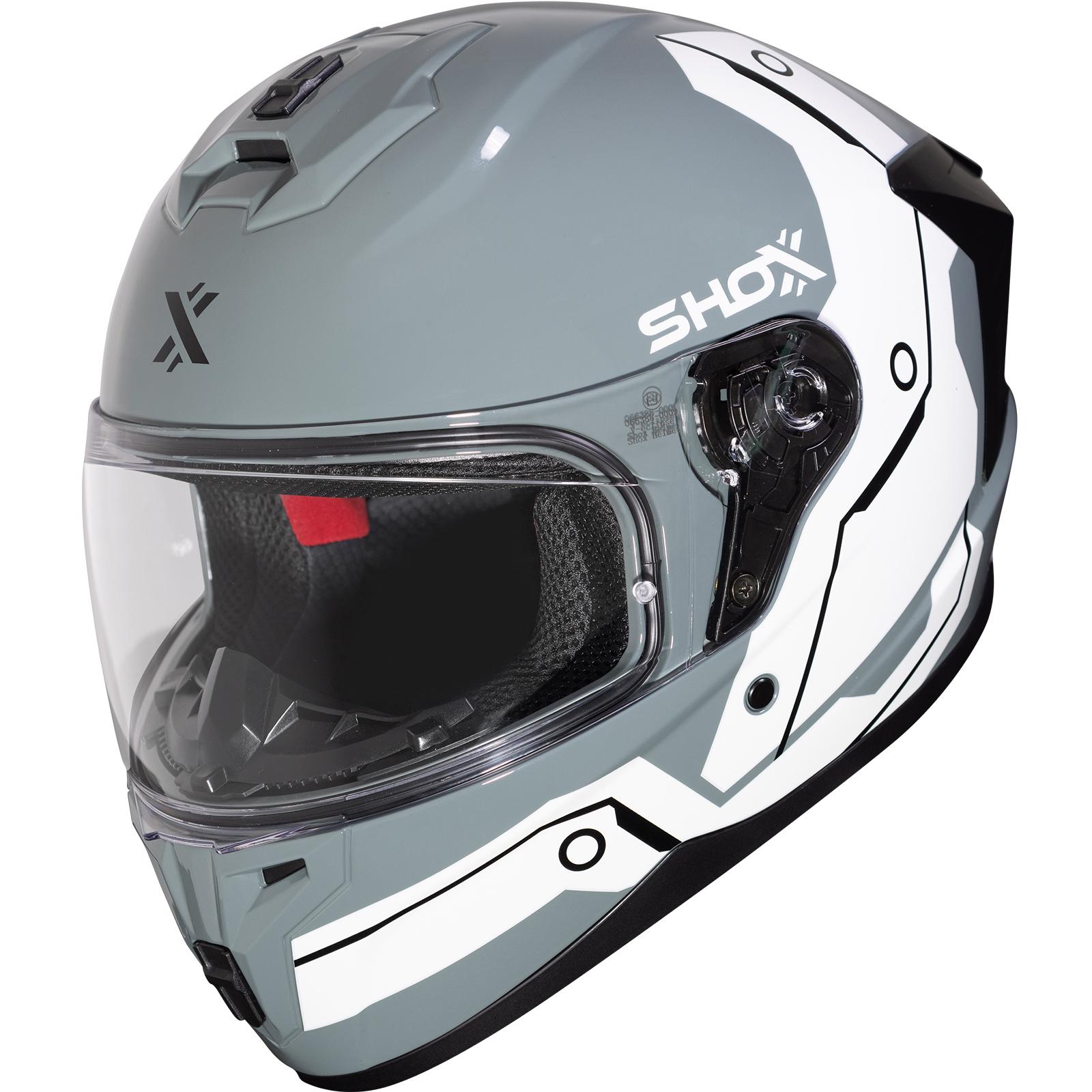 Shox Apex Tech Motorcycle Helmet L Gloss Grey White
