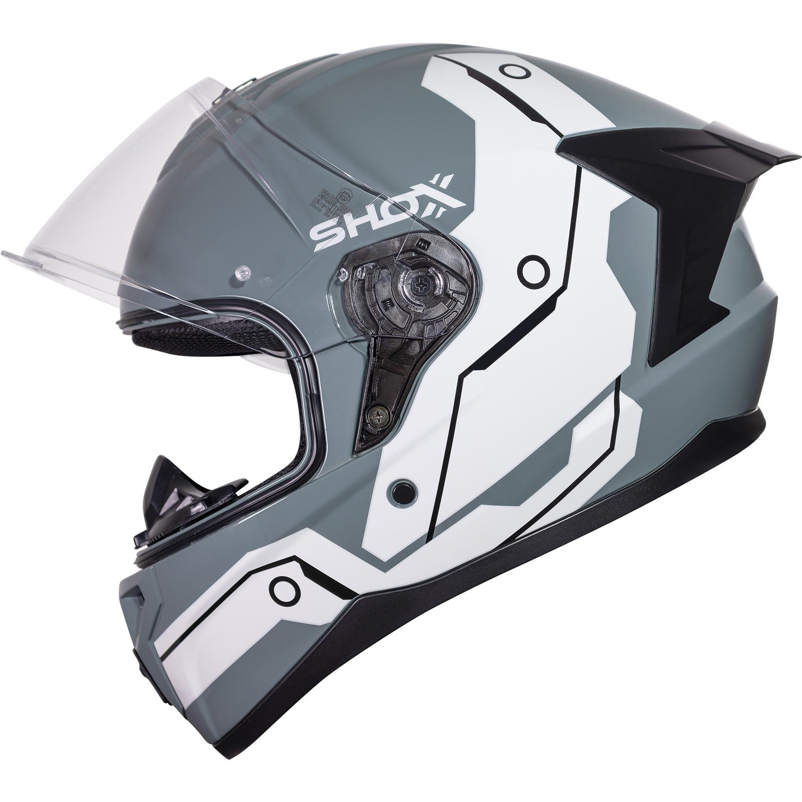 Shox Apex Tech Motorcycle Helmet L Gloss Grey White image 2