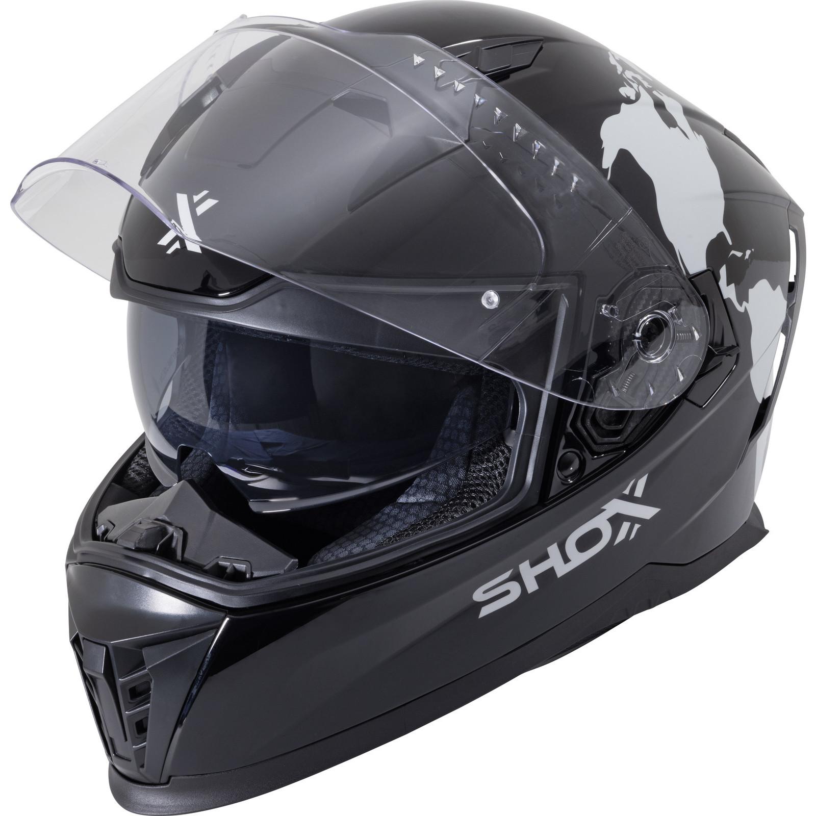 Shox Eclipse Atlas Motorcycle Helmet XS Gloss Black Grey