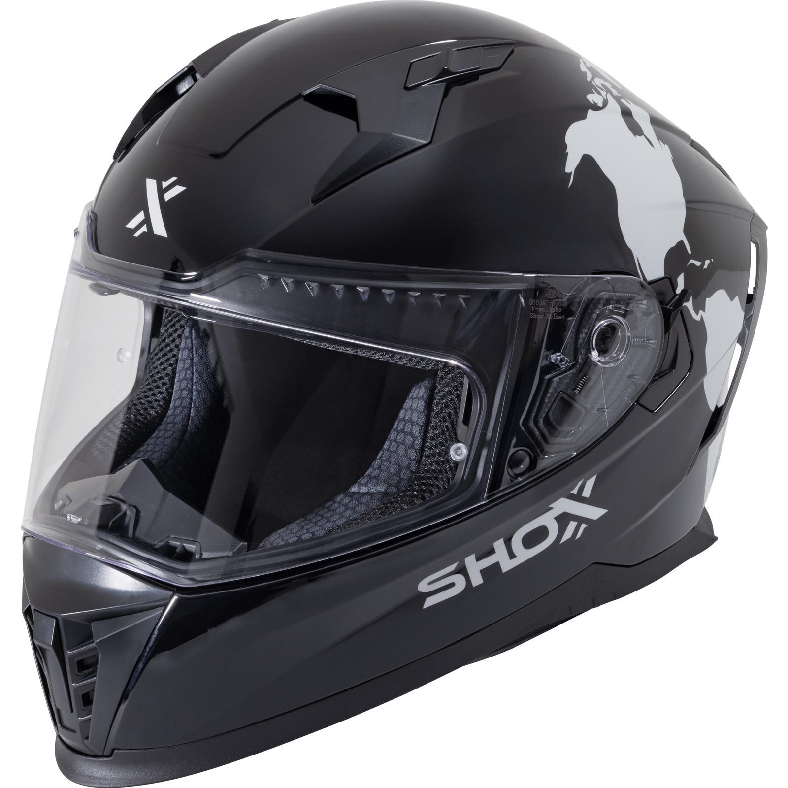 Shox Eclipse Atlas Motorcycle Helmet XS Gloss Black Grey image 2