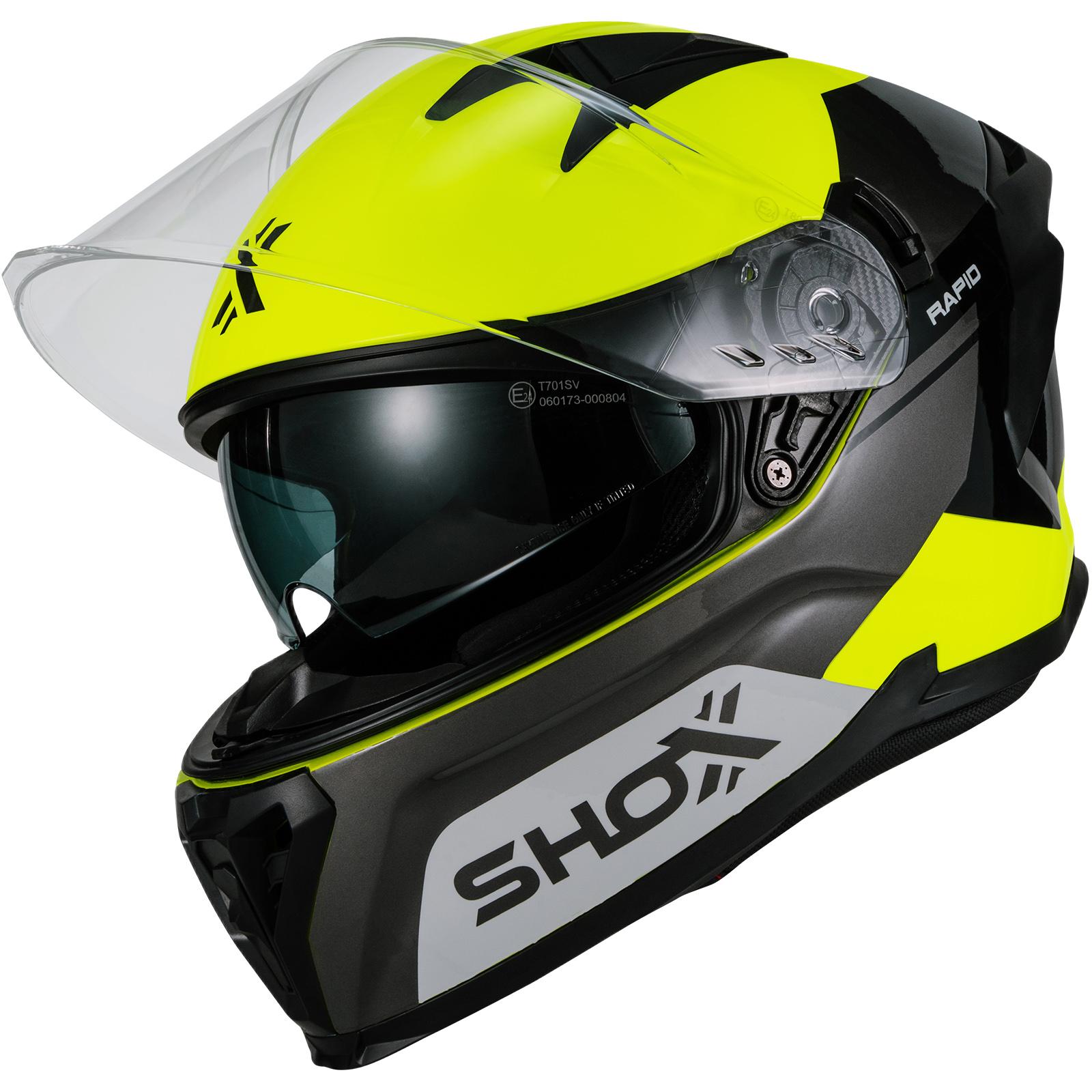 Shox Rapid Turbo Motorcycle Helmet XL Gloss Grey Hi-Vis Yellow image 2