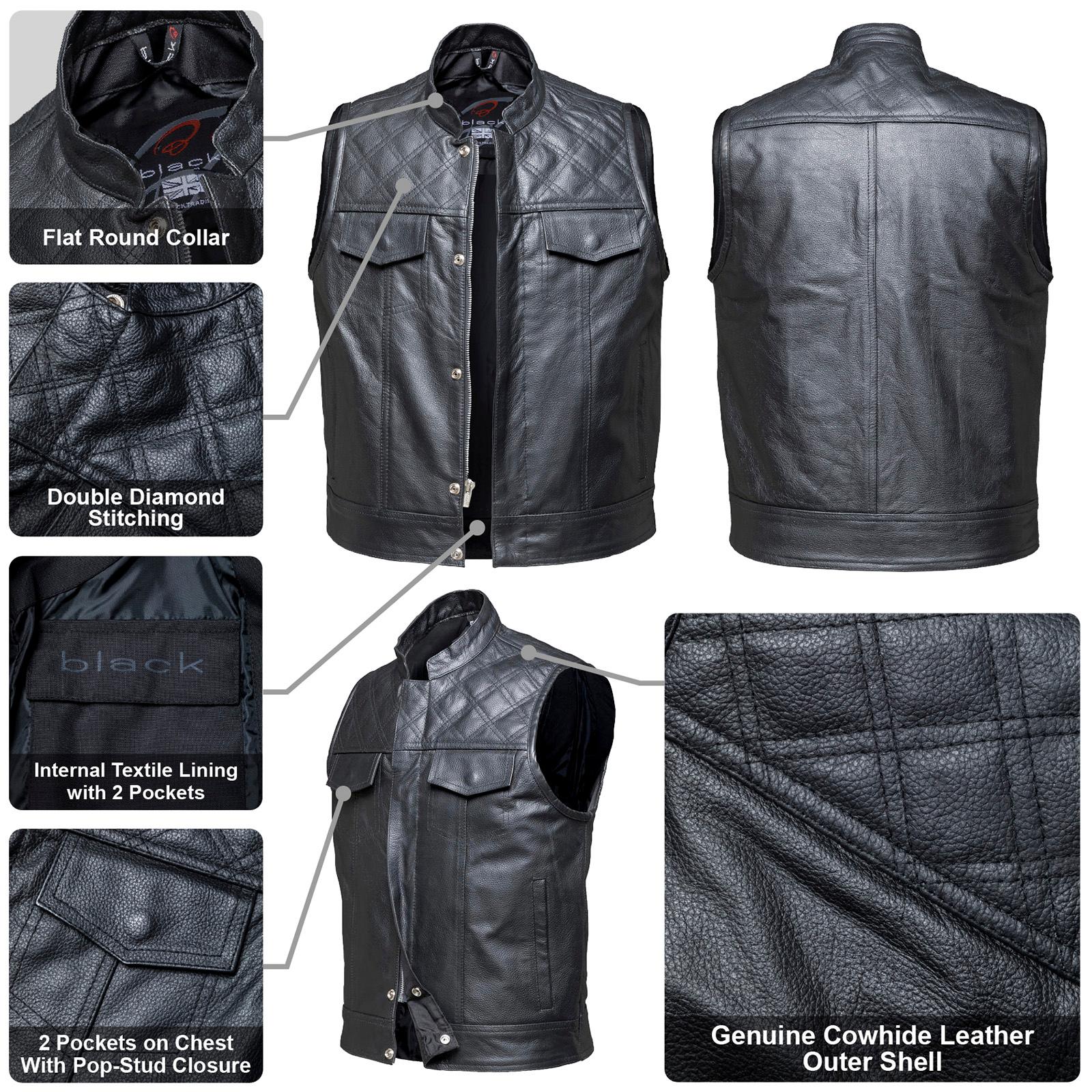 Black Renegade Leather Motorcycle Vest 3XL Black image 2