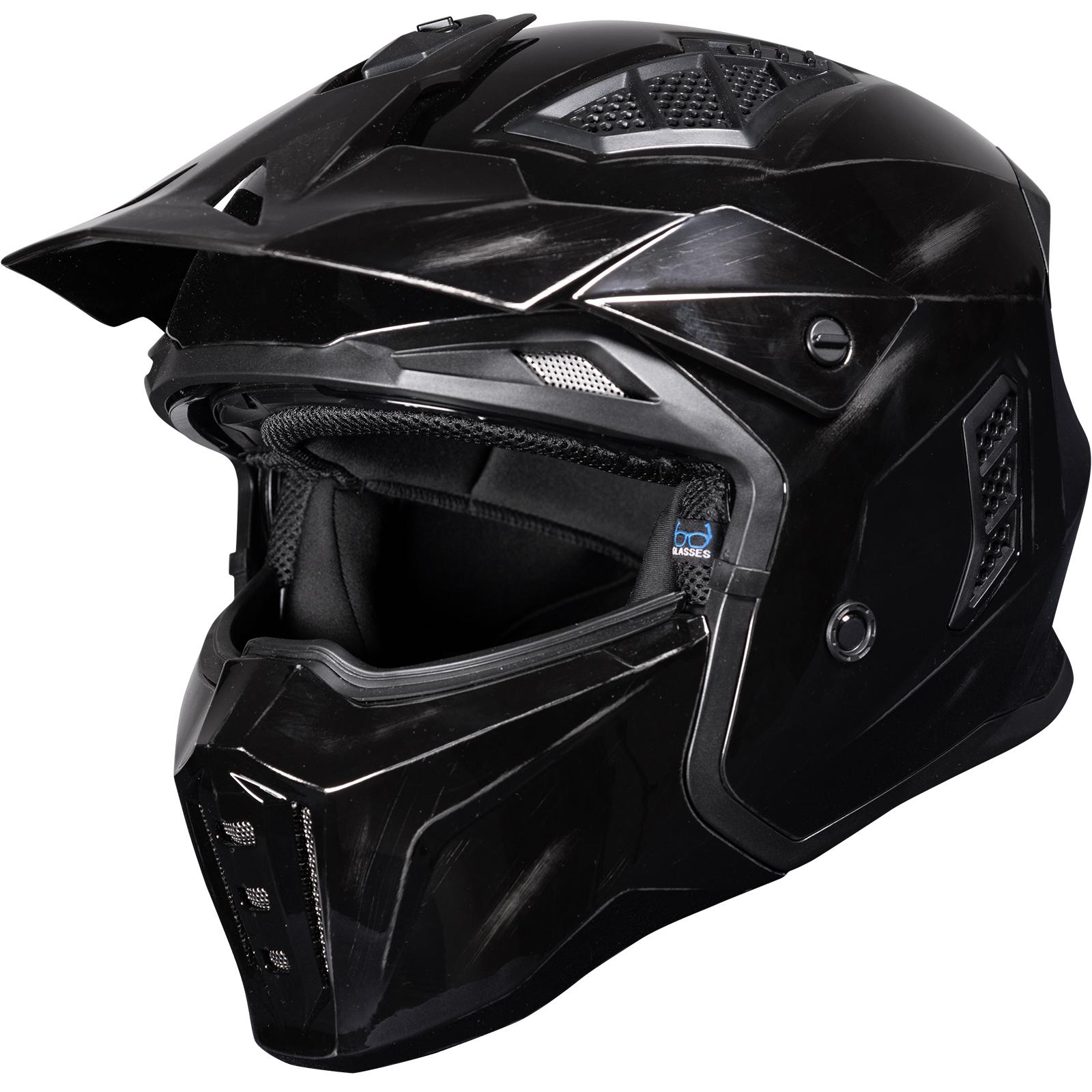 Black Street Fighter Vintage Open Face Motorcycle Helmet S Gloss Polished Black image 2