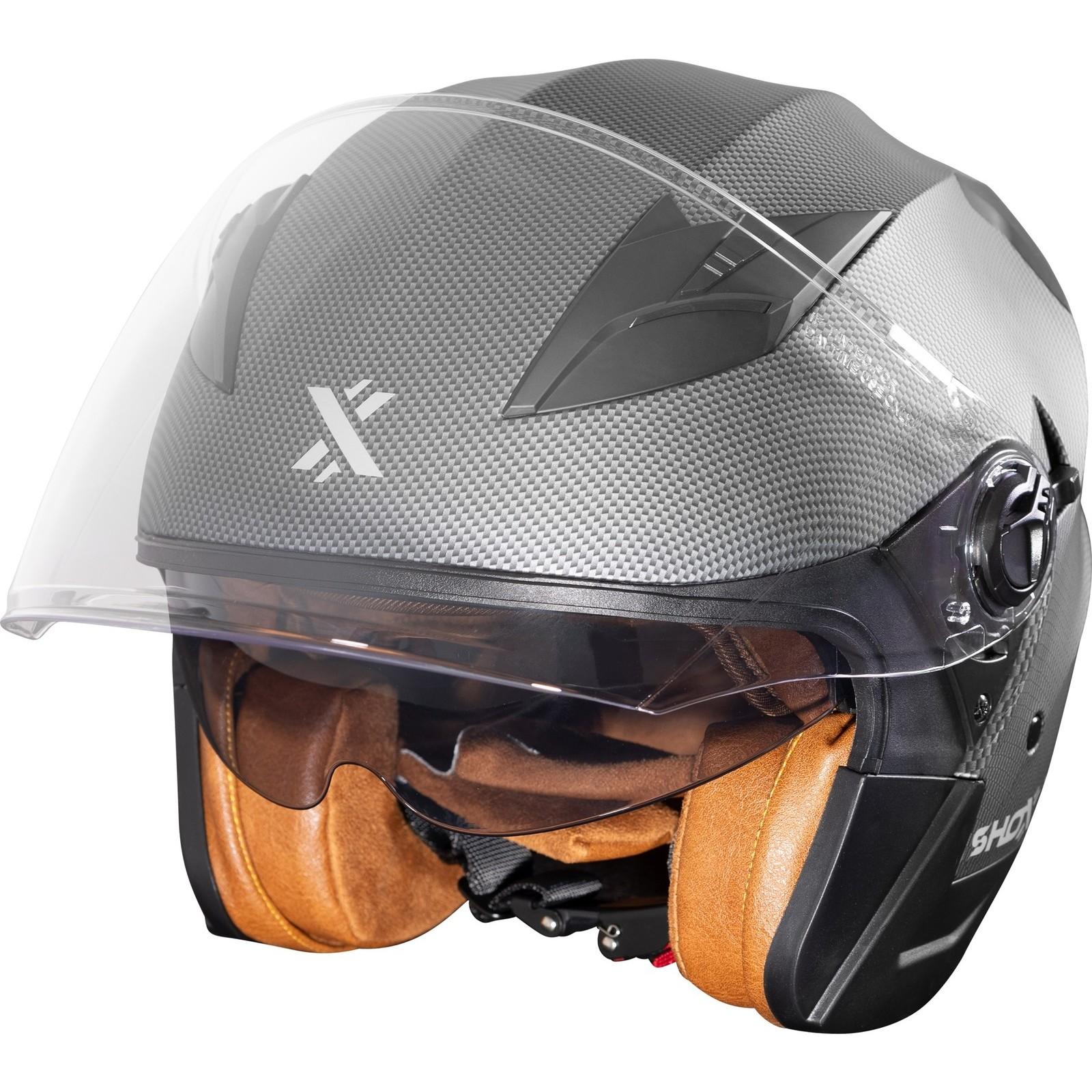 Shox Defender Carbon Open Face Motorcycle Helmet L Matt Carbon Effect image 2