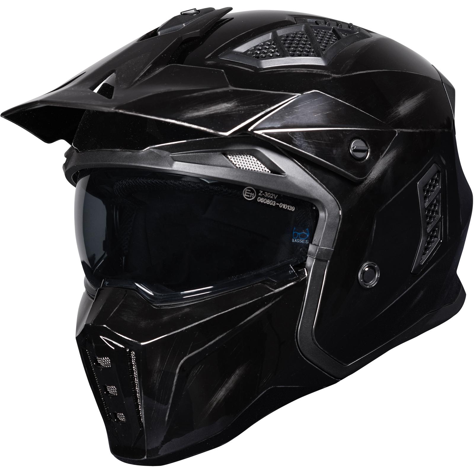 Black Gloss Polished Street Fighter Vintage Open Face Motorcycle Helmet Xxl