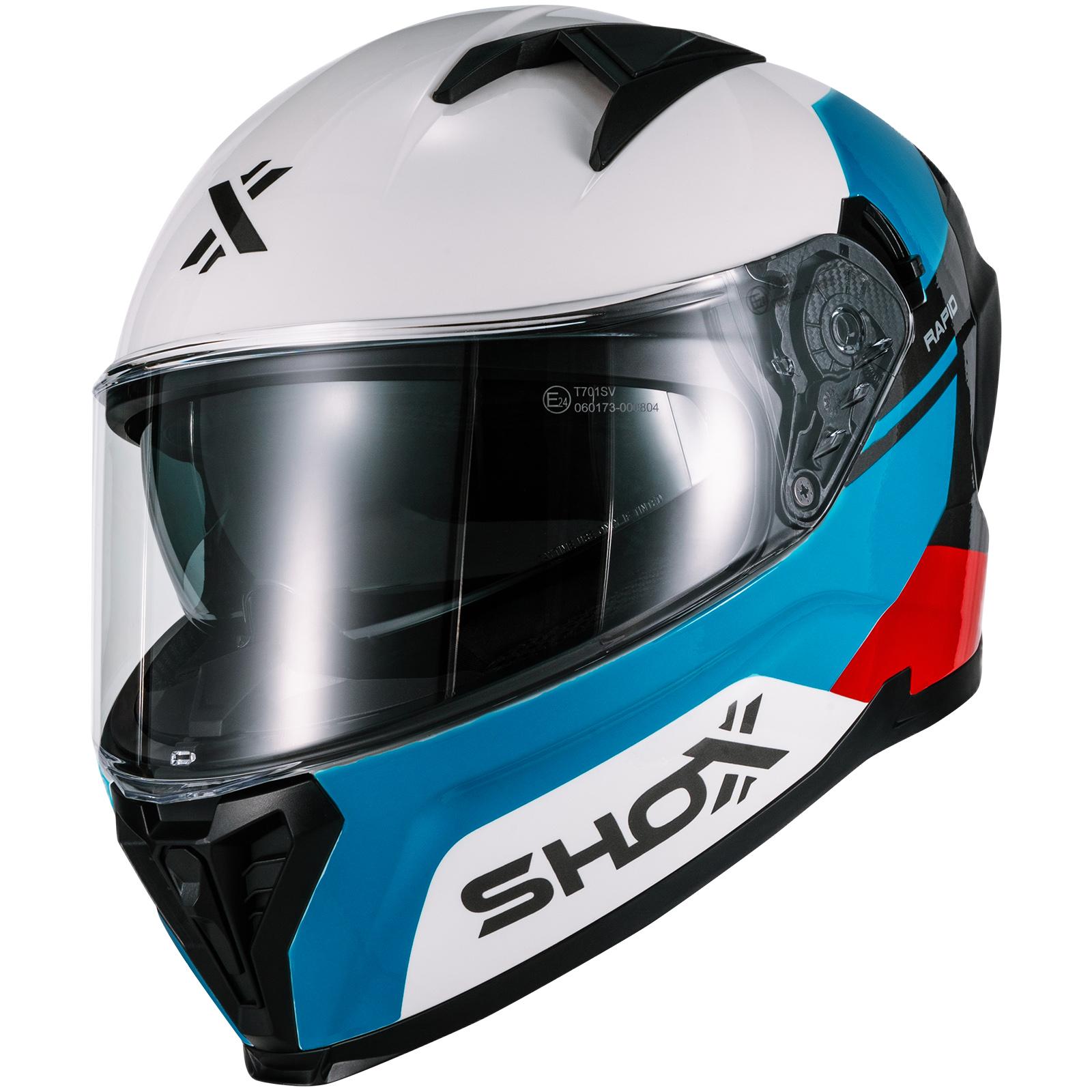 Shox Rapid Turbo Motorcycle Helmet XL Gloss Blue White Red