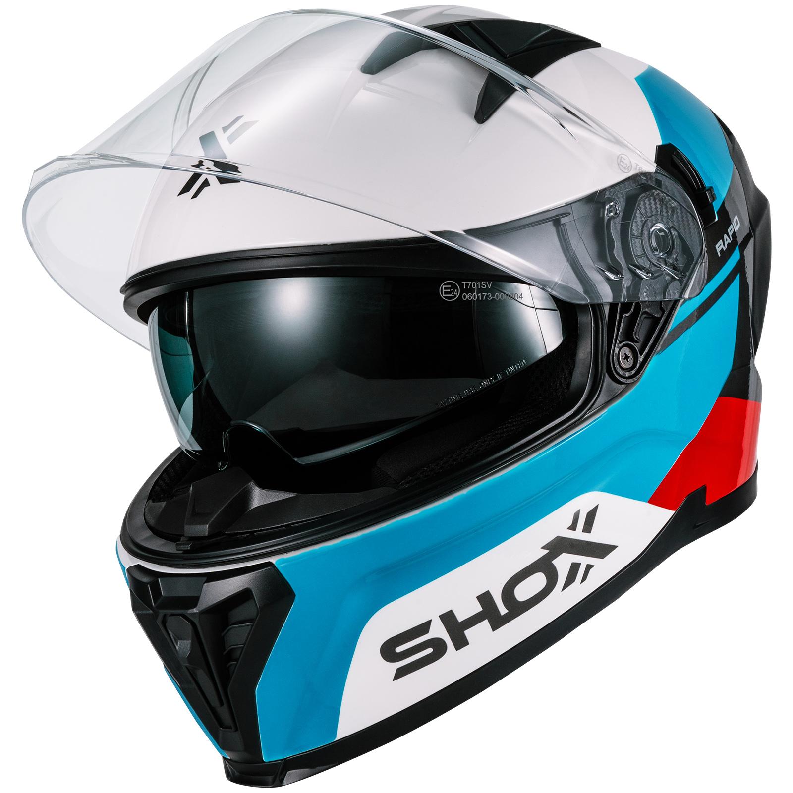Shox Rapid Turbo Motorcycle Helmet XL Gloss Blue White Red image 2