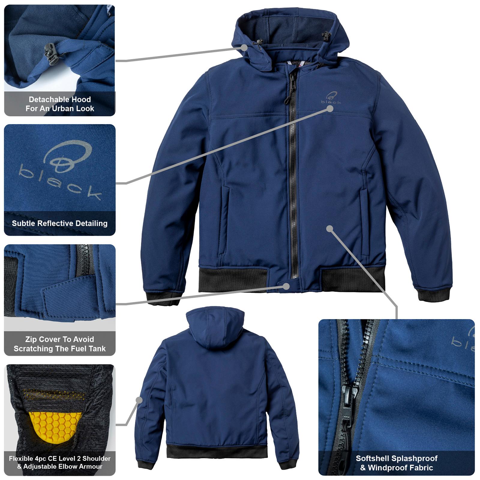 Black Premium Soft Shell Motorcycle Hoodie L Blue image 2