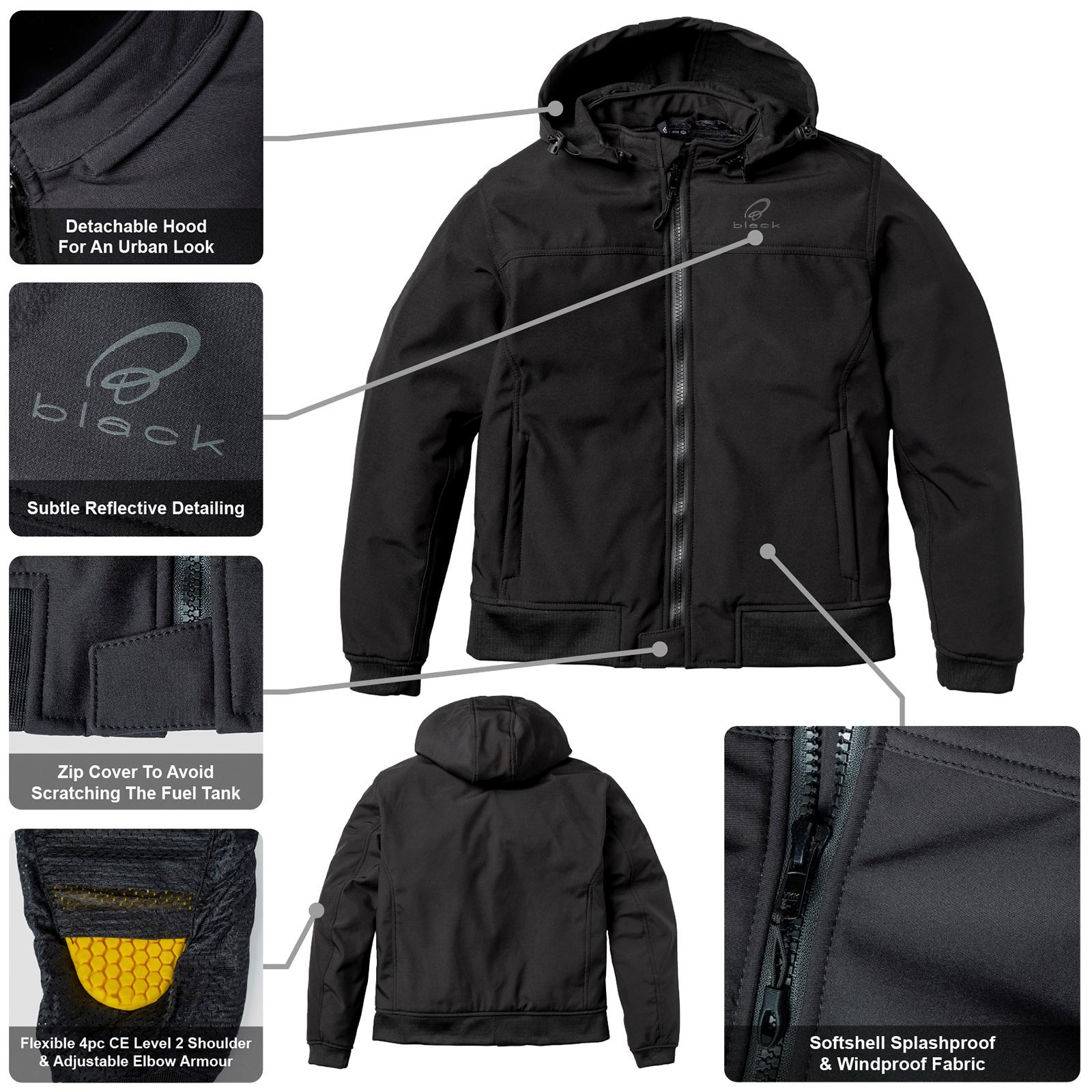 Black Premium Soft Shell Motorcycle Hoodie M Black image 2