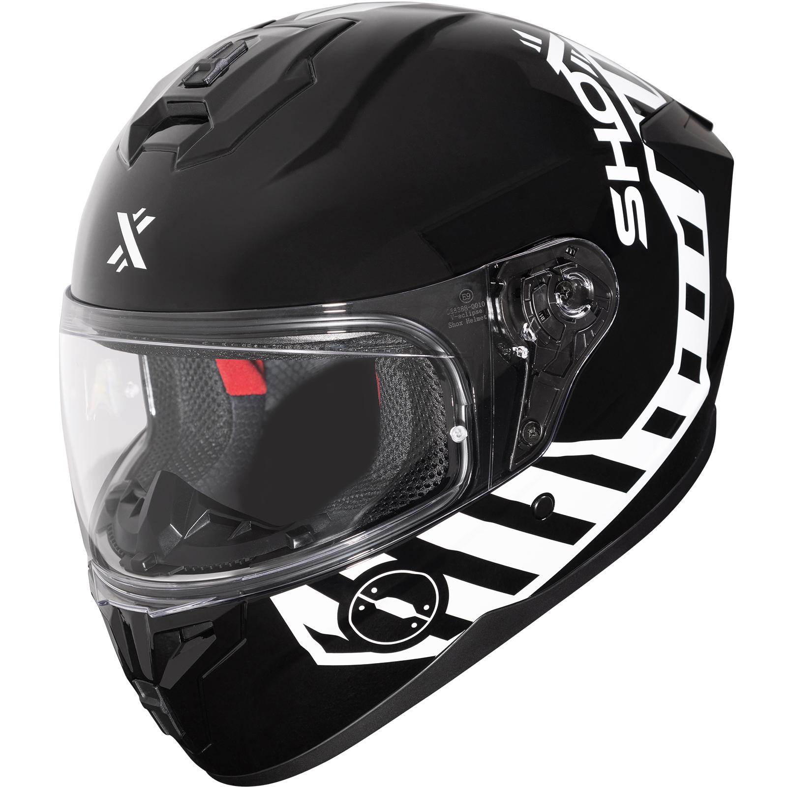 Shox Apex Core Motorcycle Helmet S Gloss Black White