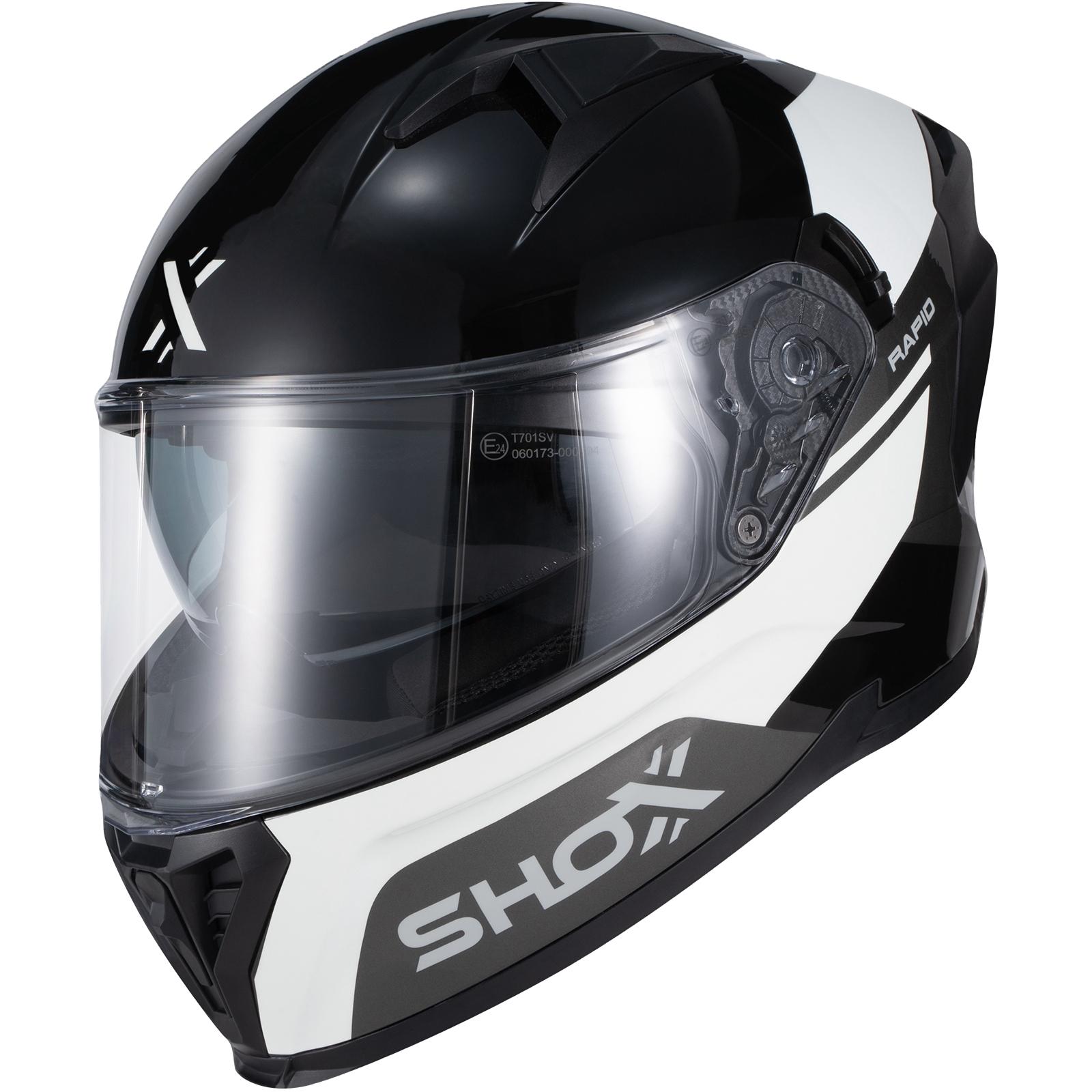 Shox Rapid Turbo Motorcycle Helmet XS Gloss White Grey Black