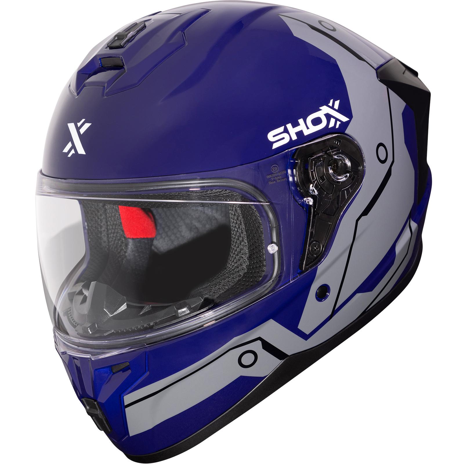 Shox Apex Tech Motorcycle Helmet L Gloss Blue Grey