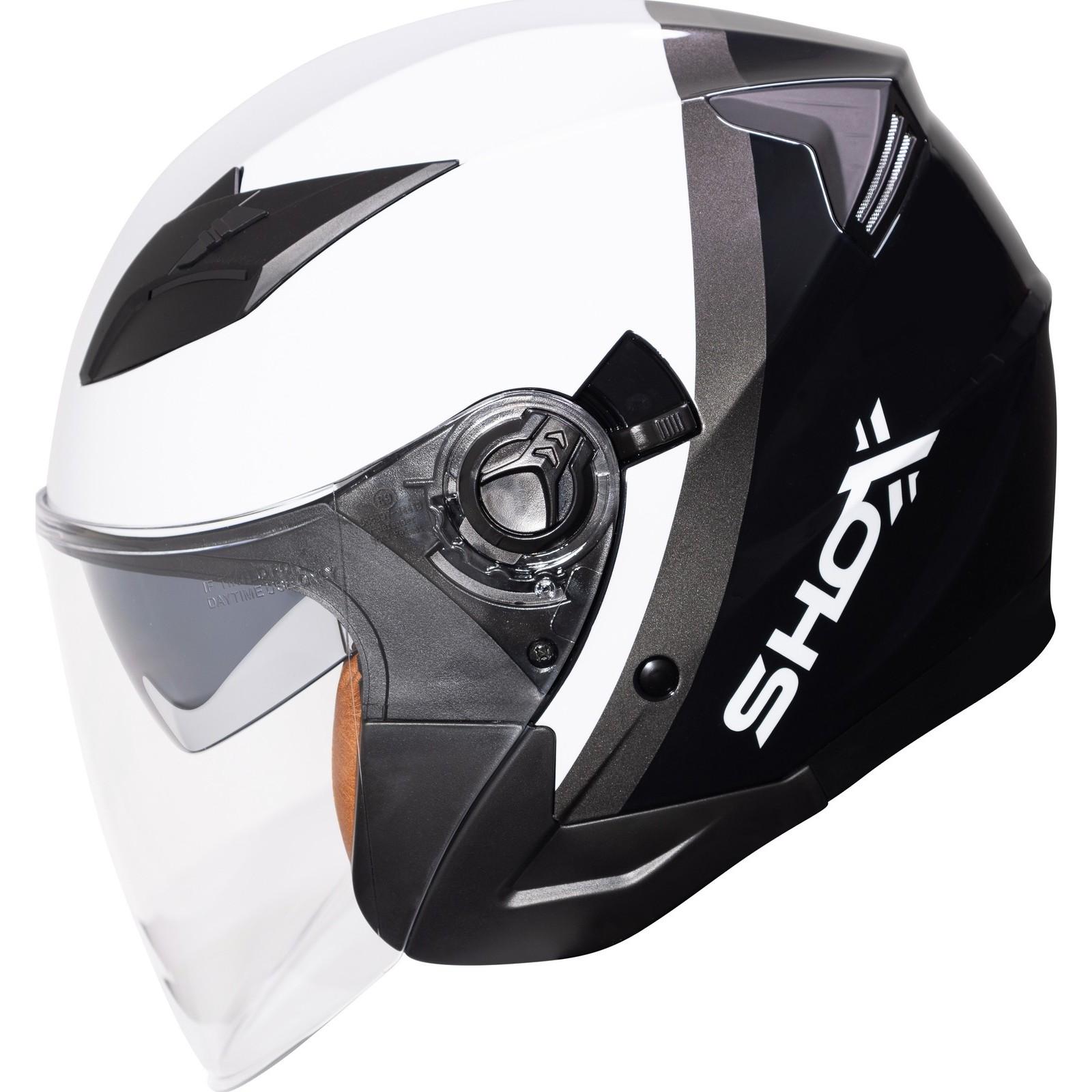 Shox Defender Patrol Open Face Motorcycle Helmet M Black White