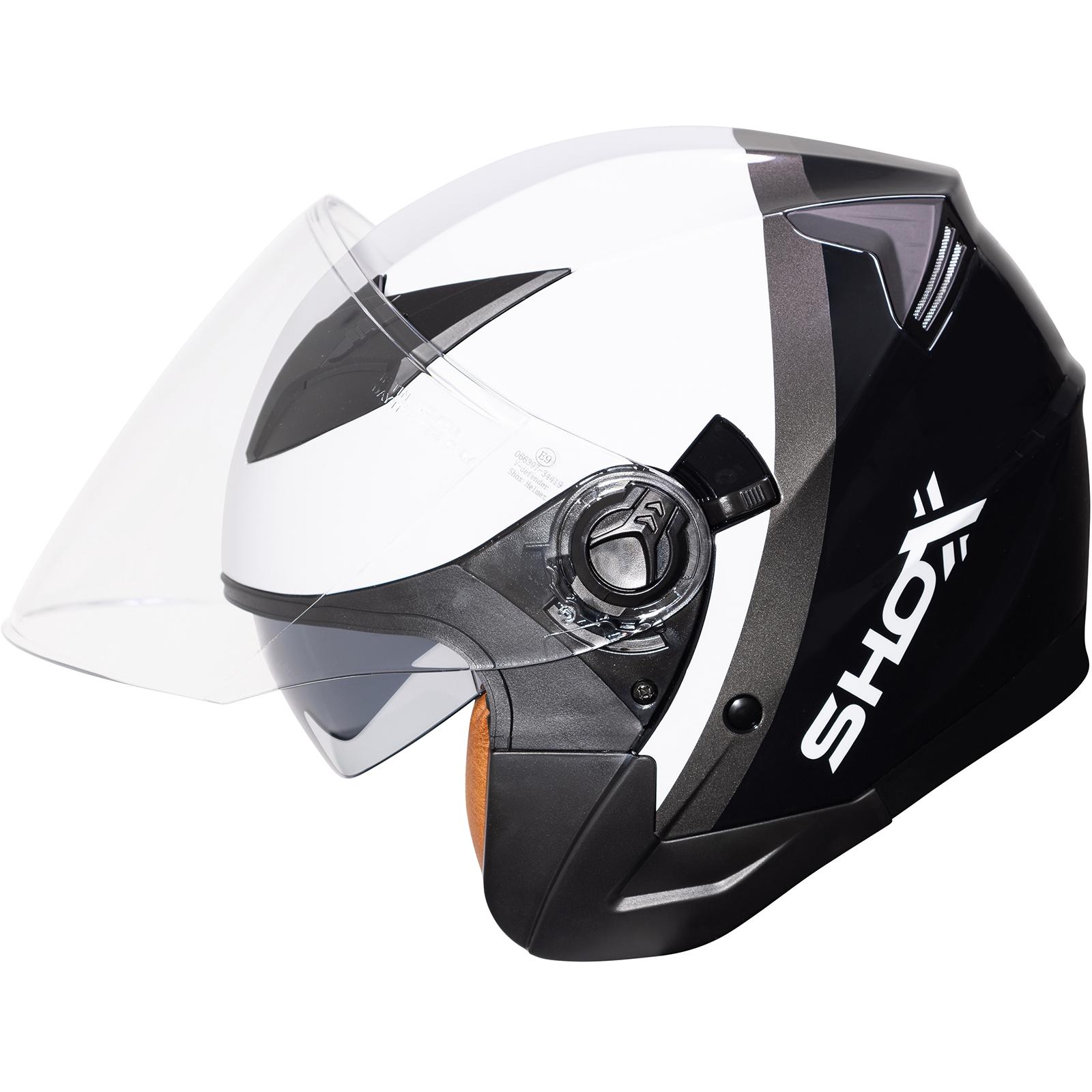 Shox Defender Patrol Open Face Motorcycle Helmet M Black White image 2