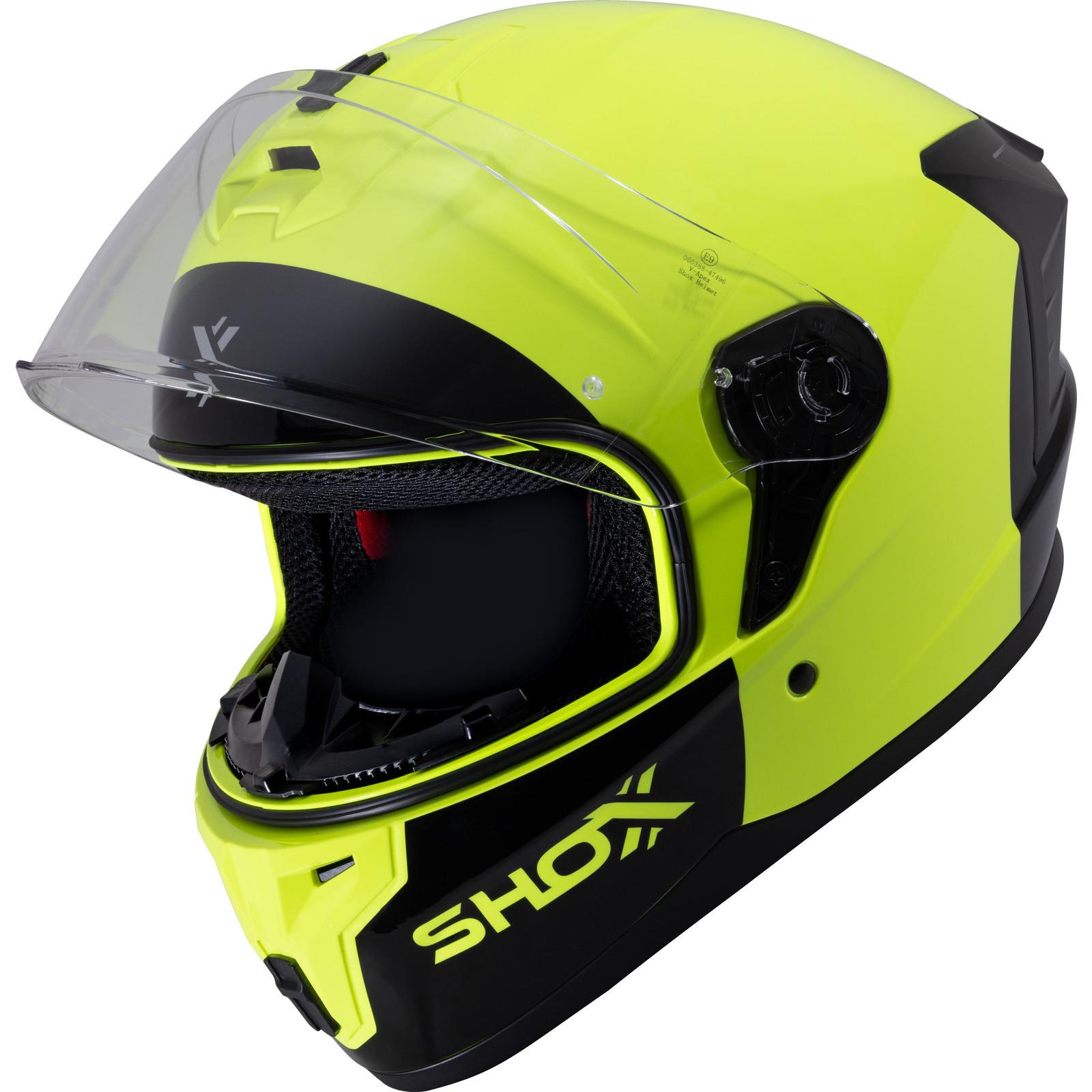 Shox Apex Base Motorcycle Helmet S Gloss Hi-Vis Yellow Black image 2