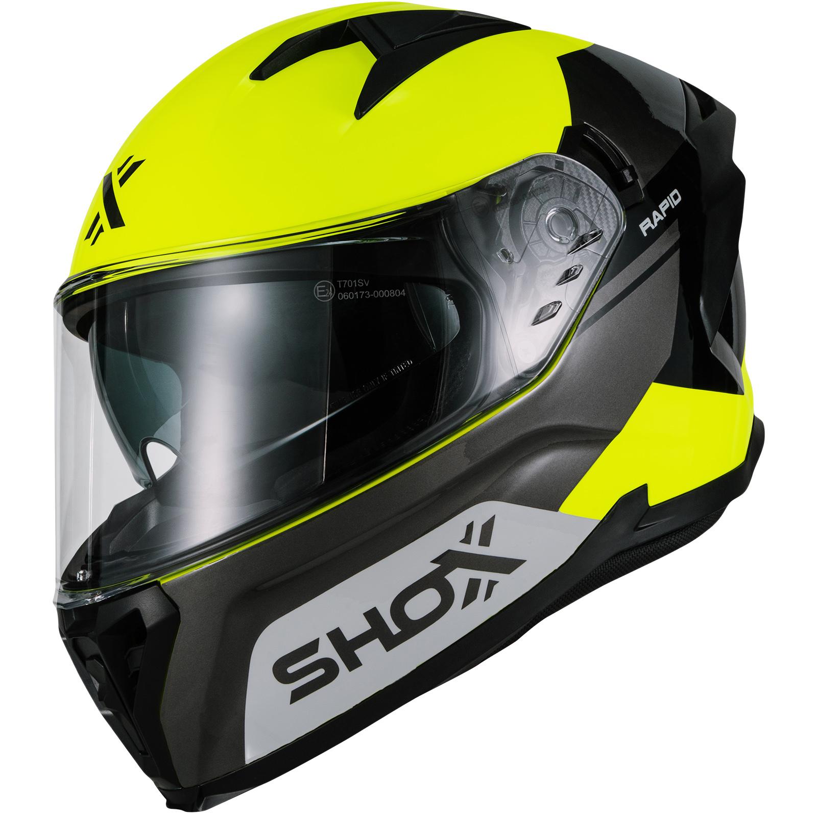 Shox Rapid Turbo Motorcycle Helmet M Gloss Grey Hi-Vis Yellow