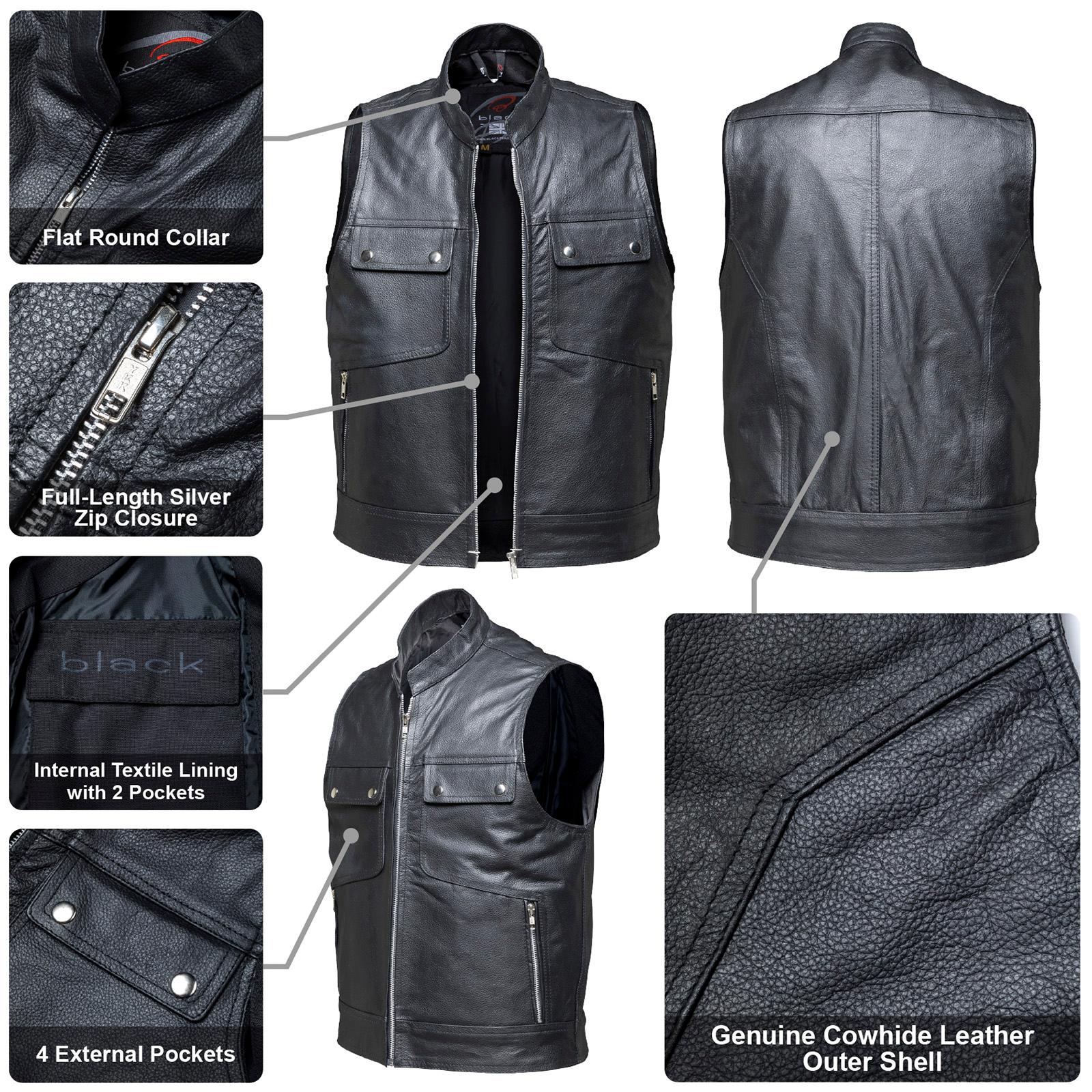 Black Highway Leather Motorcycle Vest XL Black image 2