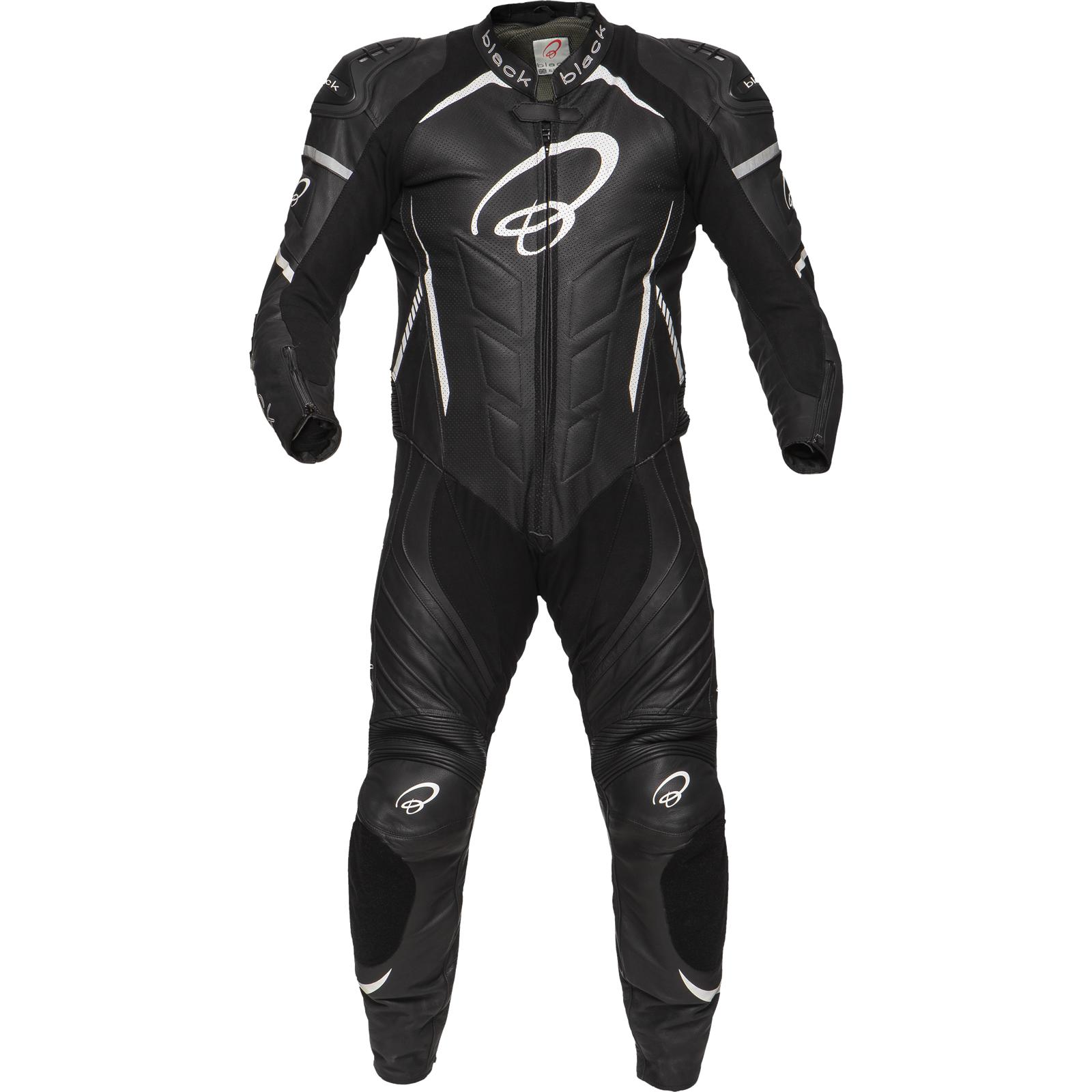 Black Thunder 1-Piece Leather Motorcycle Suit 54 Black White (UK 44)