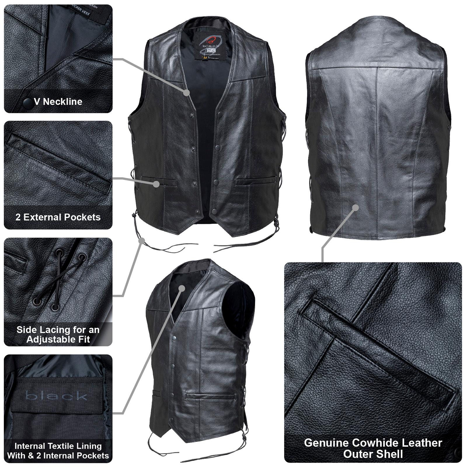 Black Rocker Leather Motorcycle Vest M Black image 2
