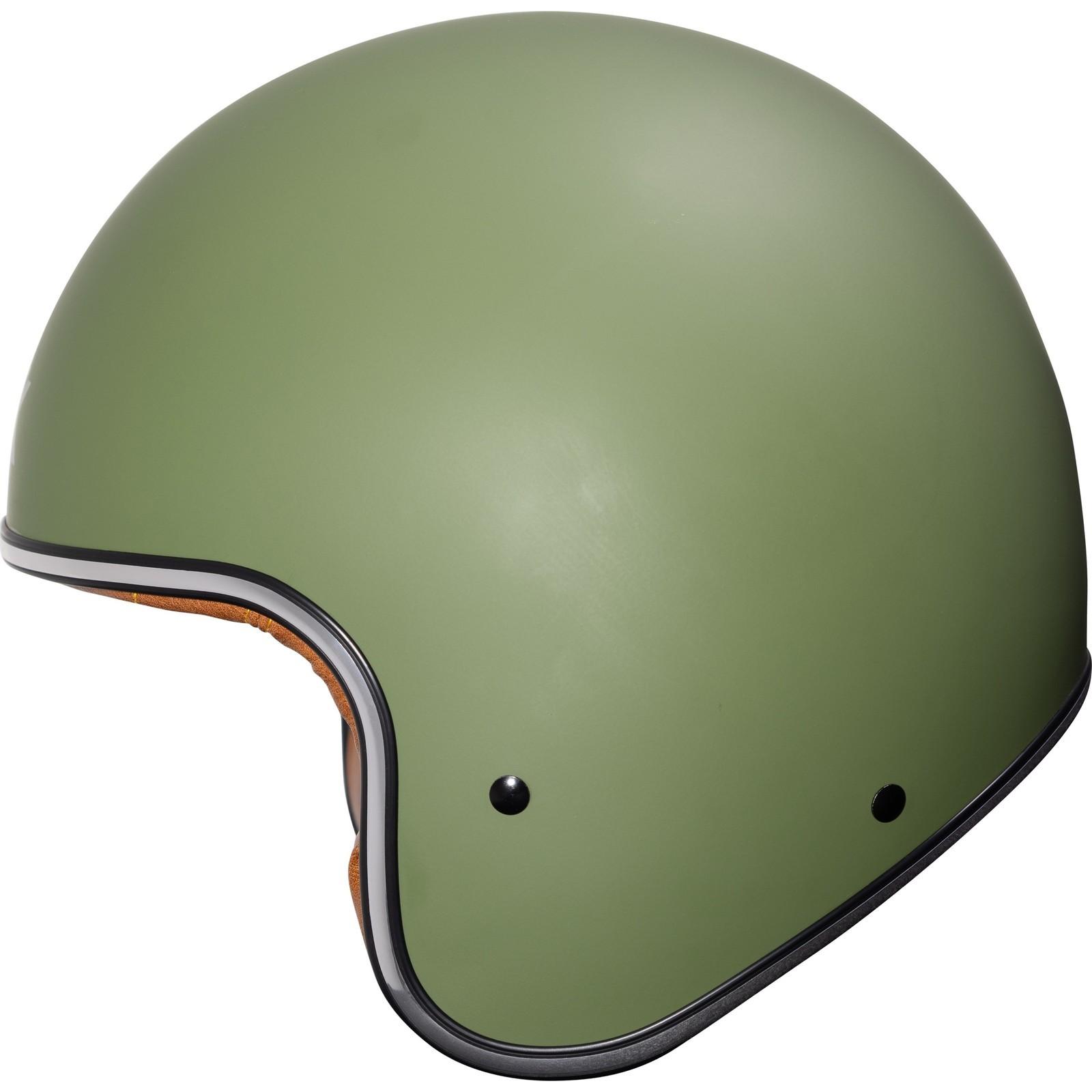 Shox Classic Solid Open Face Motorcycle Helmet M Matt Army Green image 2