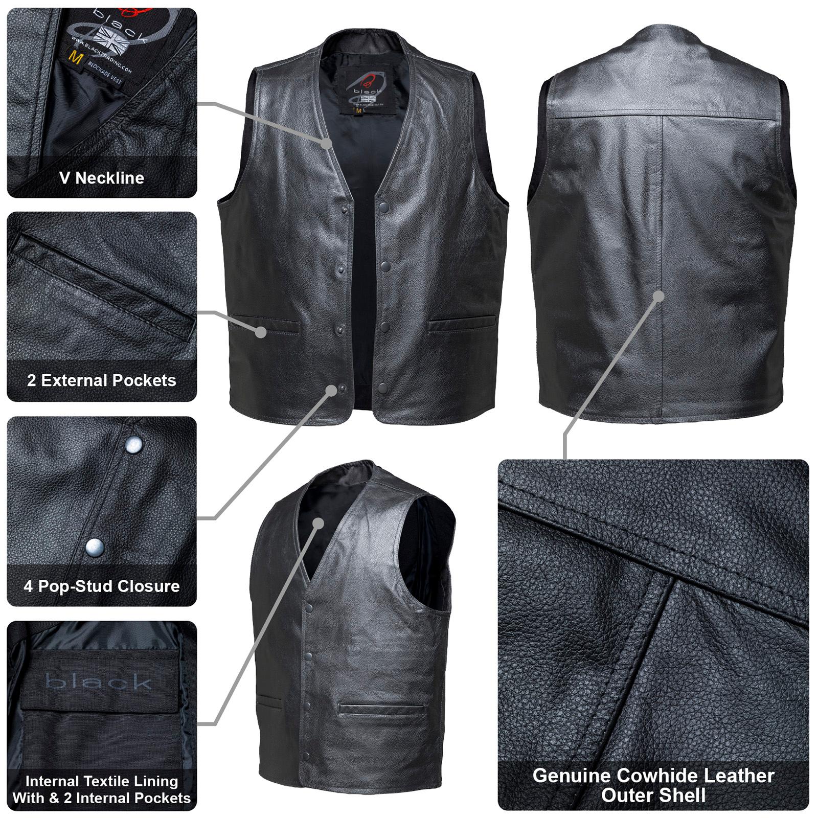 Black Blockade Leather Motorcycle Vest 5XL Black image 2