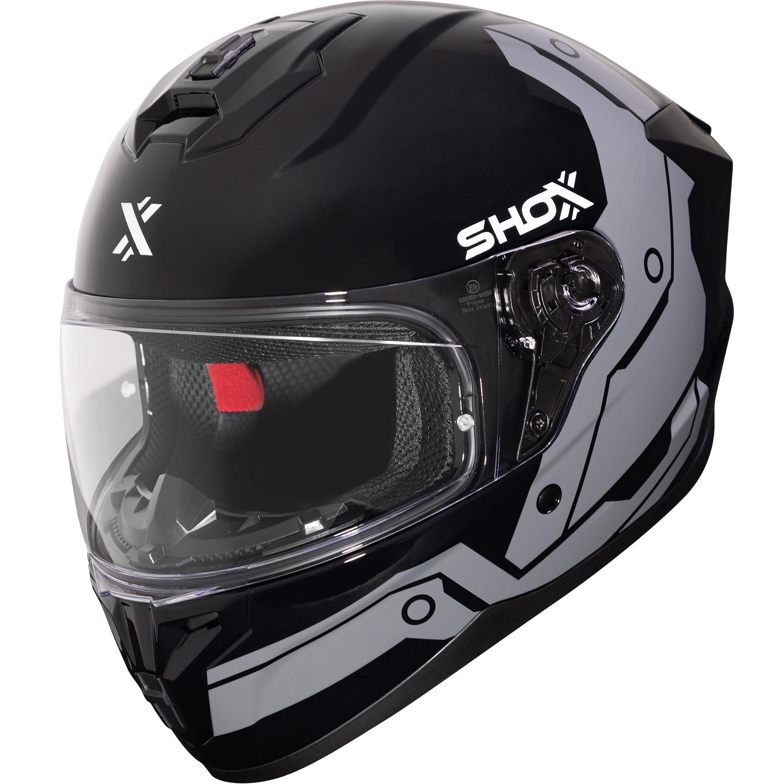 Shox Apex Tech Motorcycle Helmet L Gloss Grey Black