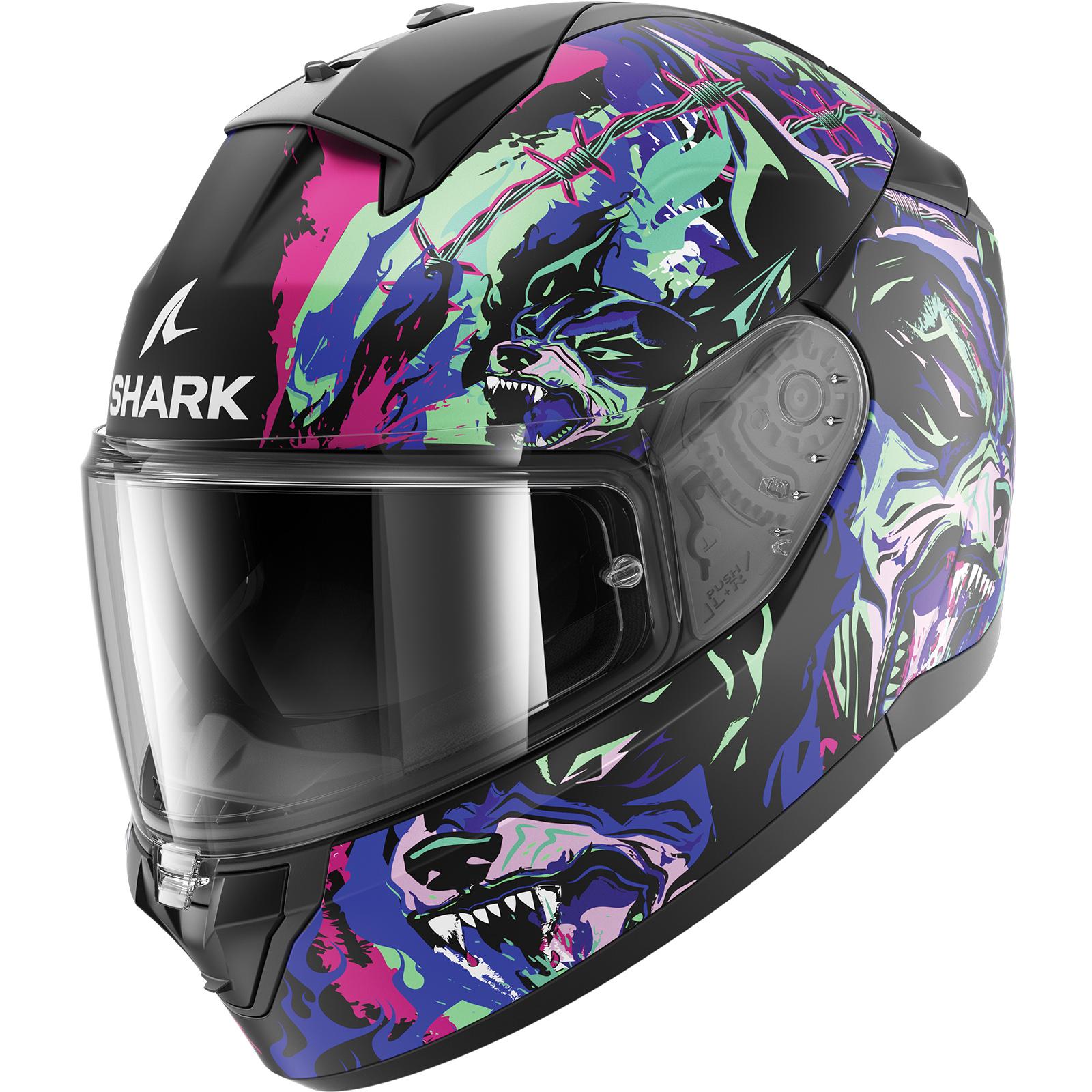 Shark Black/Purple/Green Ridill 2 Raging Beast Motorcycle Helmet L (Kvg)