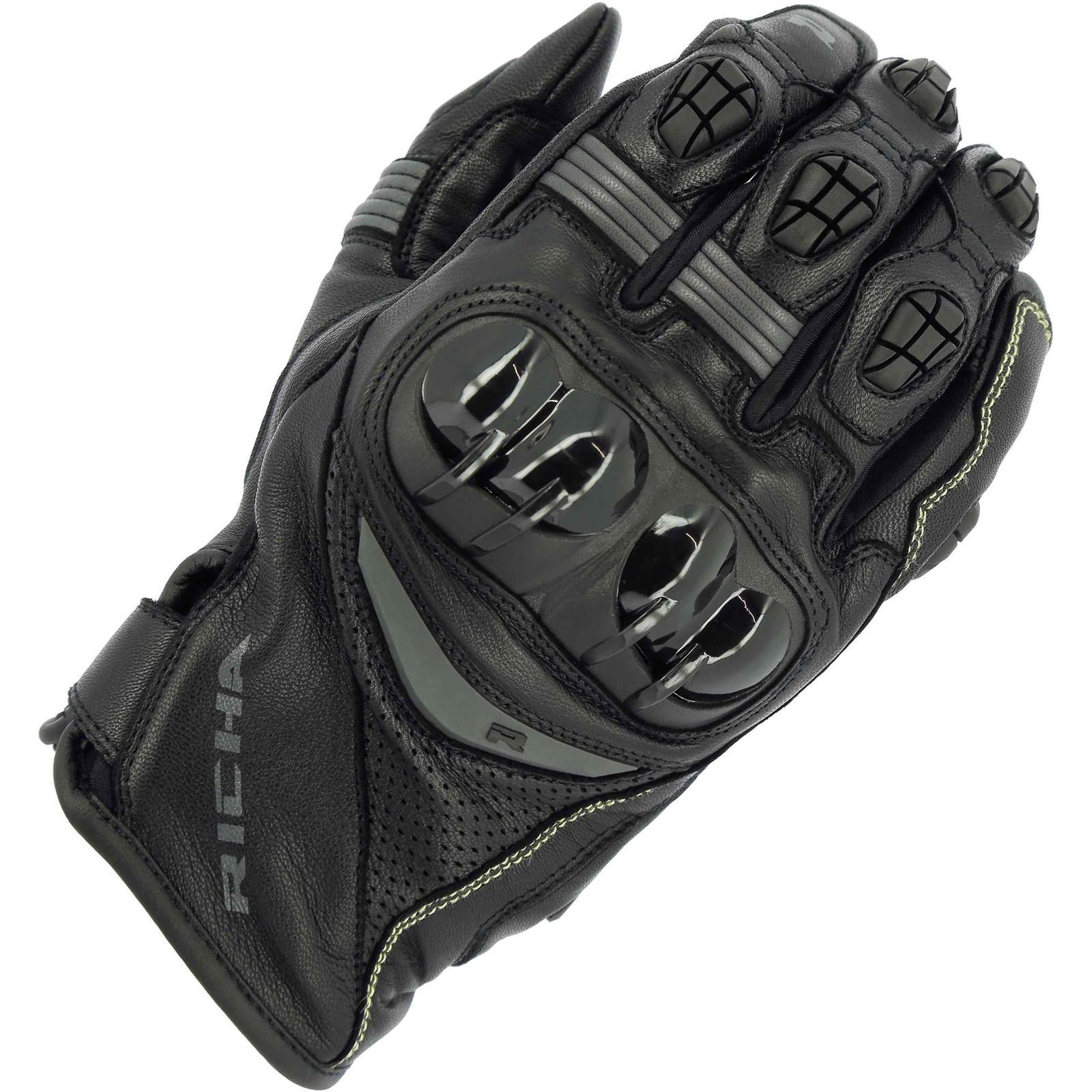 Richa Rotate Leather Motorcycle Gloves M Black Grey