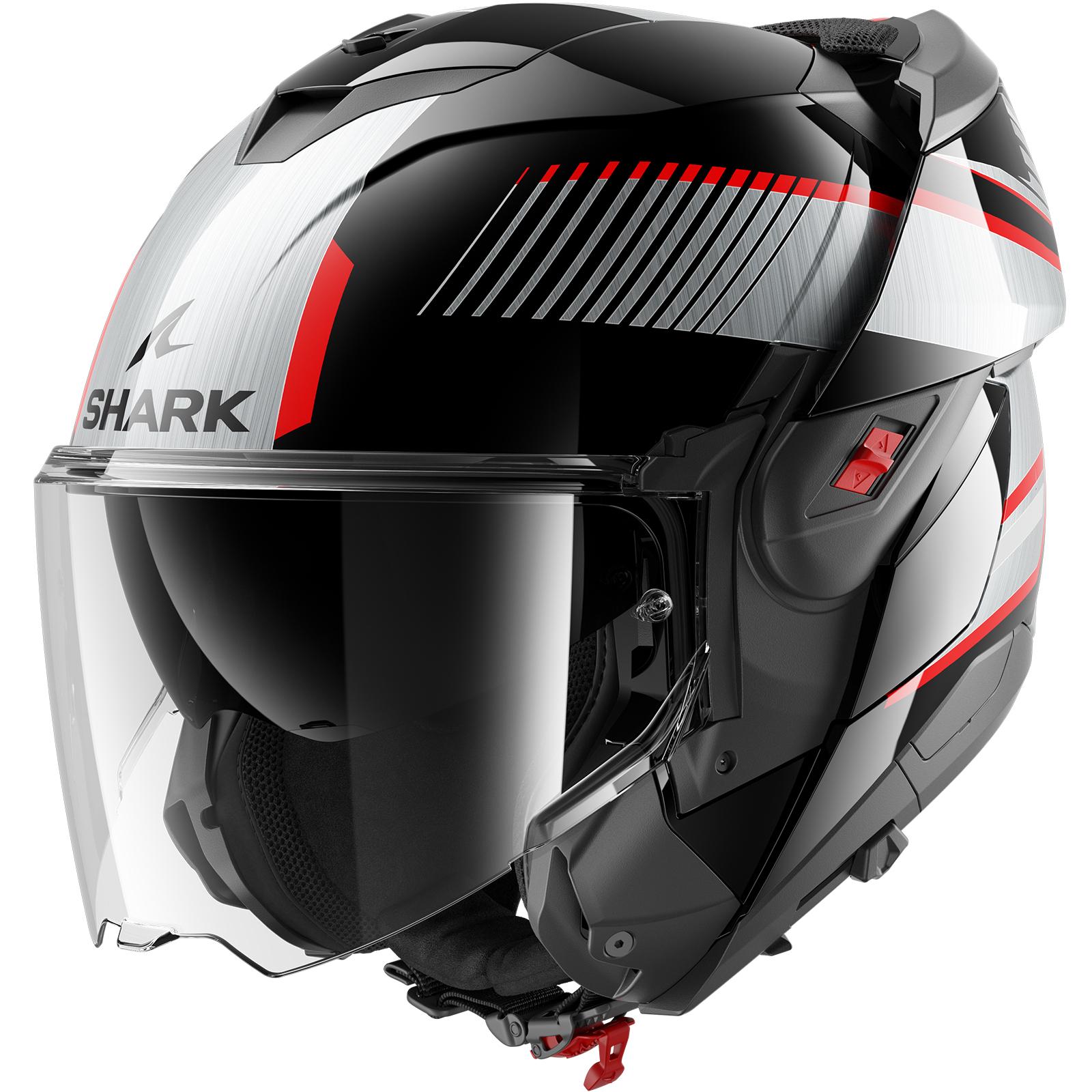 Shark Oxo Sikter Flip Front Motorcycle Helmet M Black Chrome Silver (KUS)