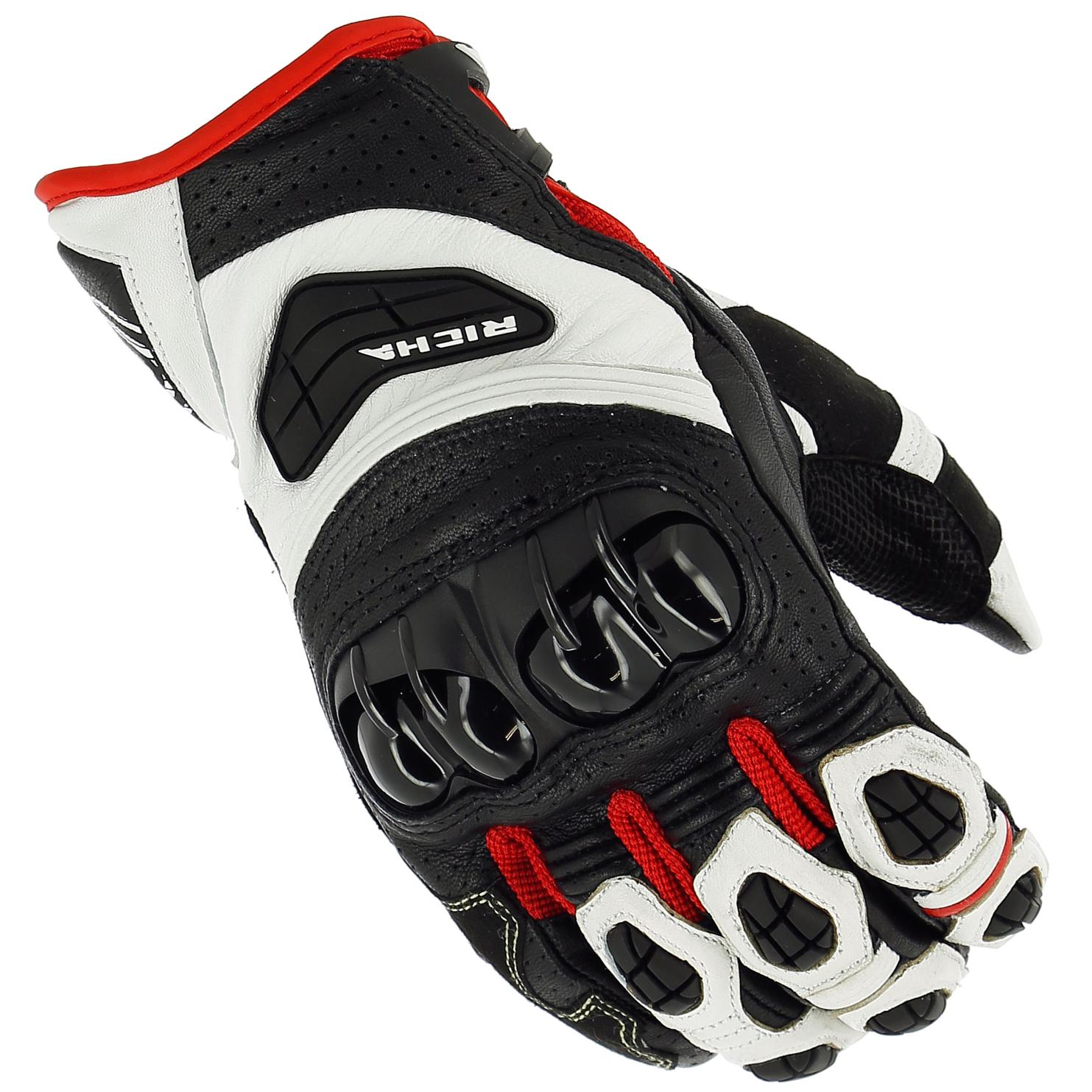 Richa Stealth Evo Leather Motorcycle Gloves XL Black White Red