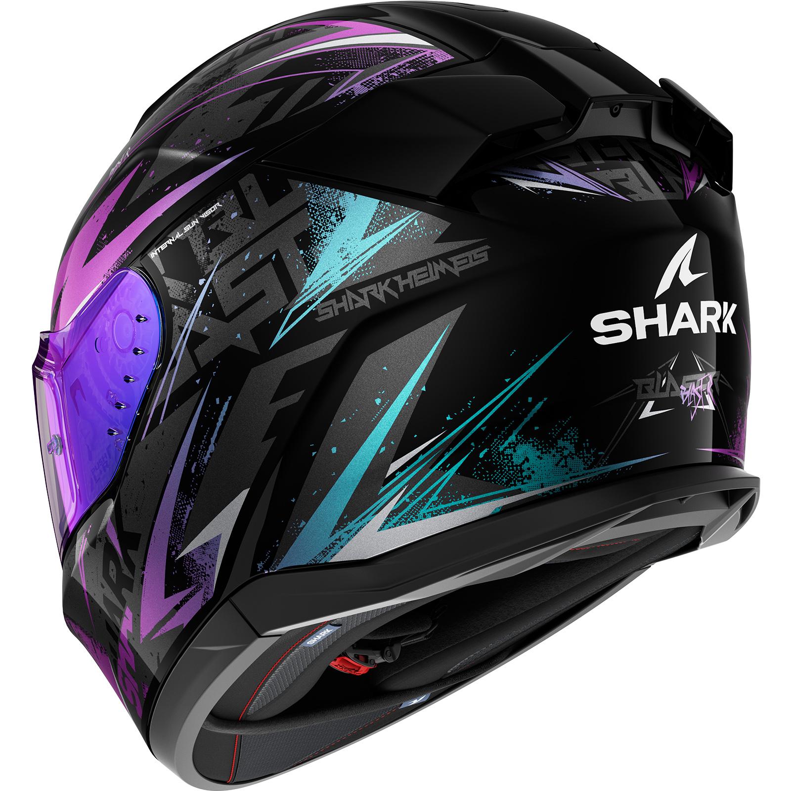 Shark D-Skwal 3 Blast-R Motorcycle Helmet XS Black Blue Purple (KGX) image 2