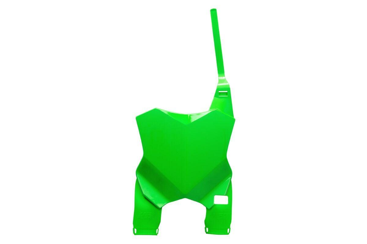KA04771#AFLU - UFO Front Number Board With Extension For Kawasaki KX250 2021-2026 - Fluorescent Green