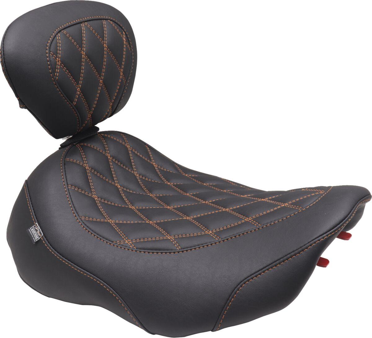 89503MO - Mustang Wide Tripper Solo Seat With Backrest For Harley Davidson FLHX 1923 2024-2026 - Black/Orange