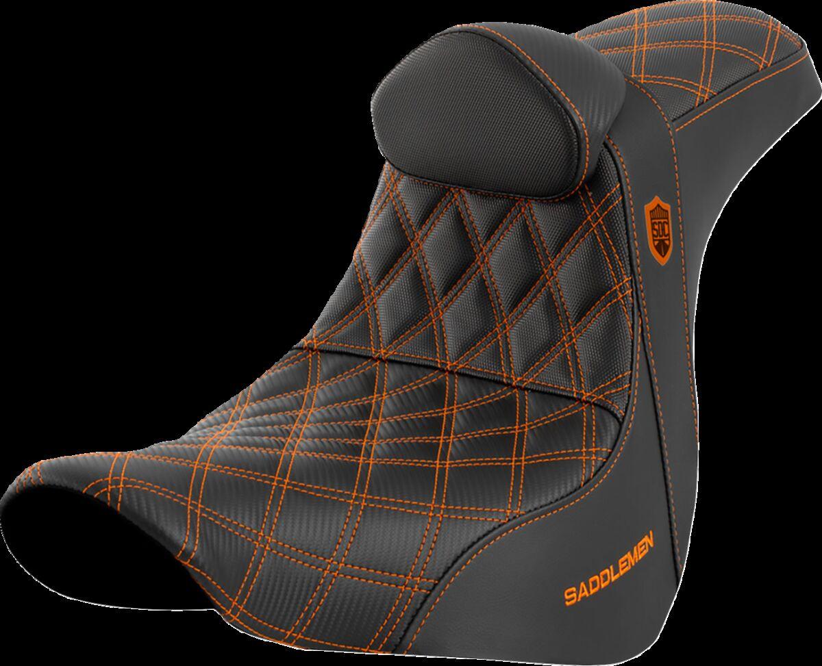 SC81829ORART - Saddlemen Pro Series SDC Performance Black Gripper Lumbar Grip Seat With Backrest For Harley Davidson FLSB 1750 2018-2021 - Black/Orange