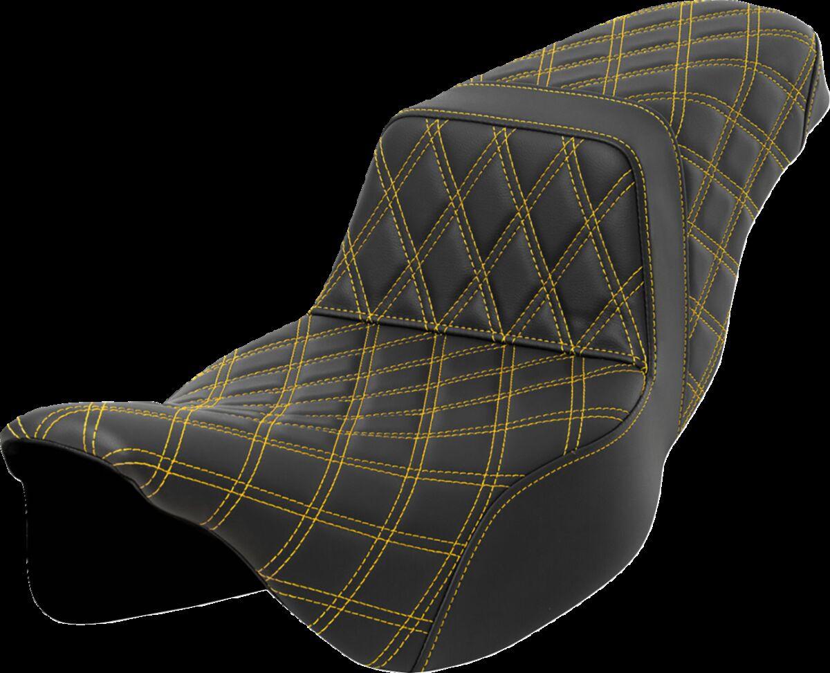 808-07E-17507 - Saddlemen Lattice Stitch Step Up Seat For Harley Davidson FLHR 1584 2008 - Black/Gold (Driver Seat Length: 40.5 cm)