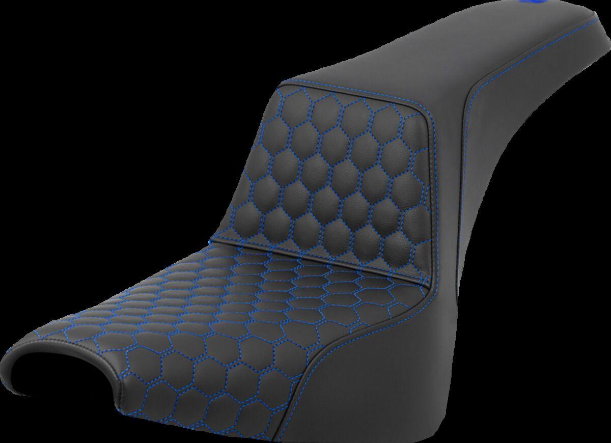 818-30-17701 - Saddlemen Honeycomb Step Up Seat For Harley Davidson FXBB 1750 2018-2020 - Black/Blue