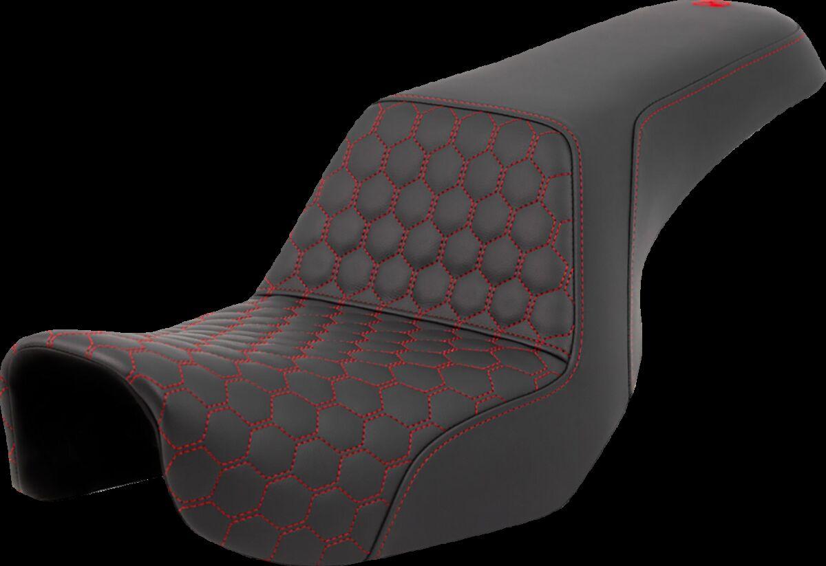806-04-17704 - Saddlemen Honeycomb Step Up Seat For Harley Davidson FLD 1690 2012-2013 - Black/Red