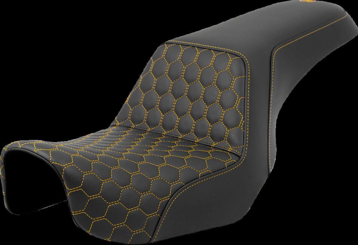 806-04-17707 - Saddlemen Honeycomb Step Up Seat For Harley Davidson FLD 1690 2012-2013 - Black/Gold