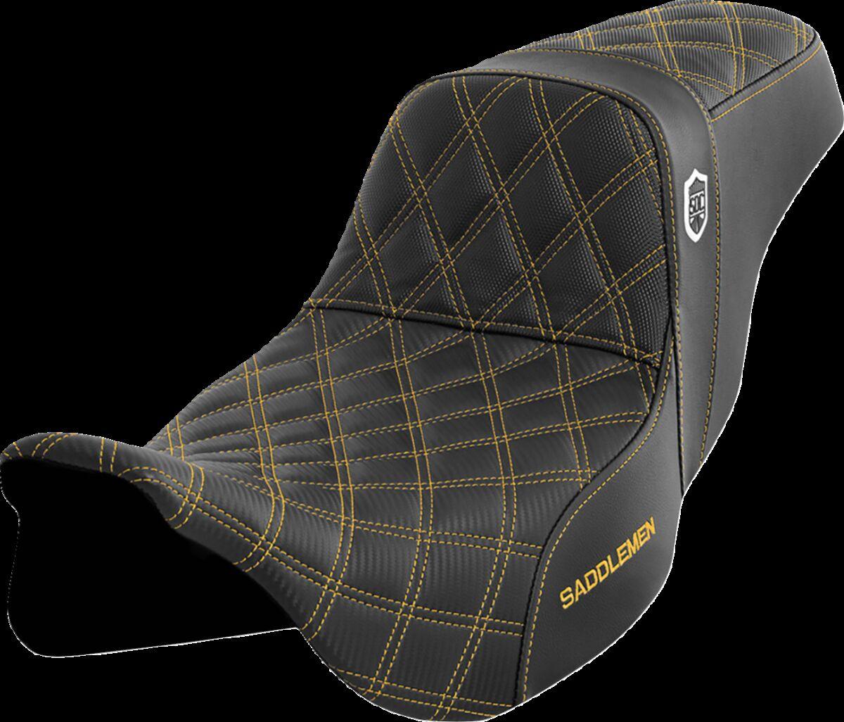 SC80807GOL - Saddlemen Pro Series SDC Performance Grip Seat For Harley Davidson FLH 1868 2021 - Black/Gold (Driver Seat Length:42 cm)