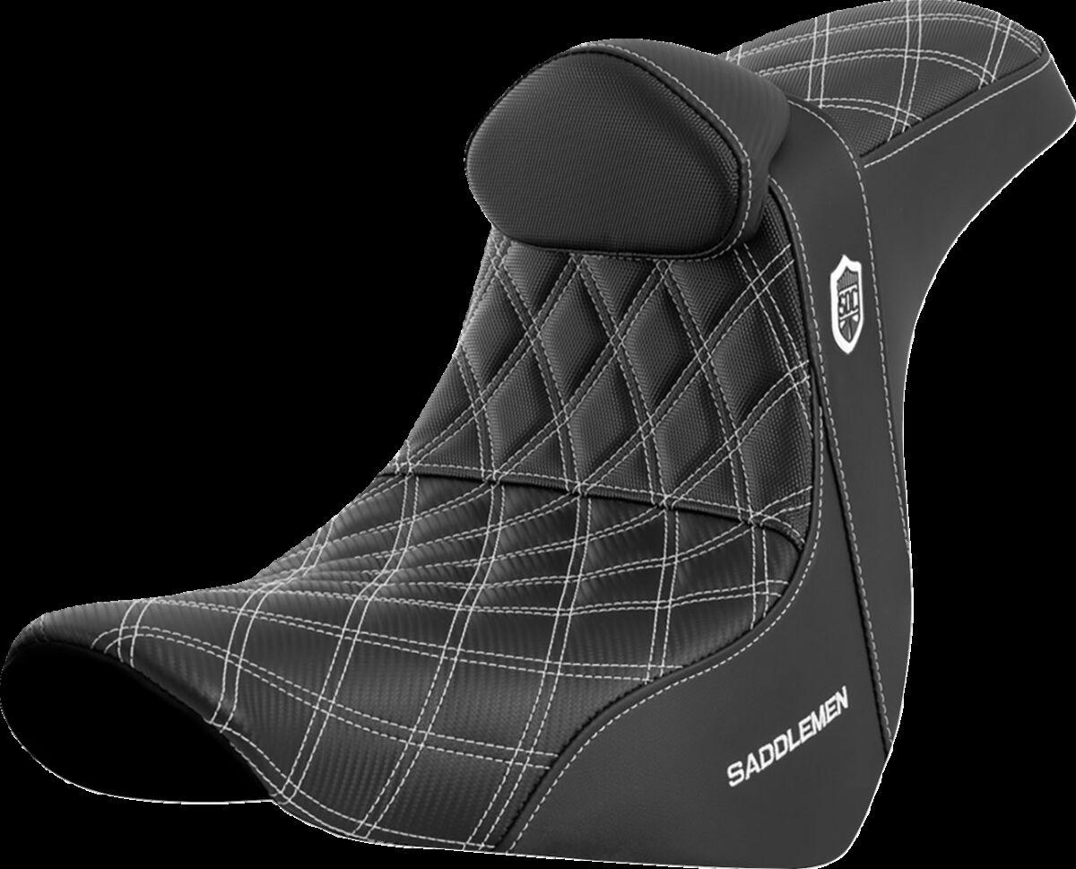 SC81829WHIRT - Saddlemen Pro Series SDC Performance Black Gripper Lumbar Grip Seat With Backrest For Harley Davidson FLSB 1750 2018-2021 - Black/White