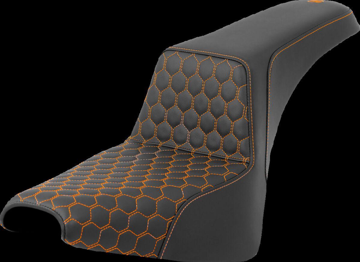818-30-17703 - Saddlemen Honeycomb Step Up Seat For Harley Davidson FXBB 1750 2018-2020 - Black/Orange